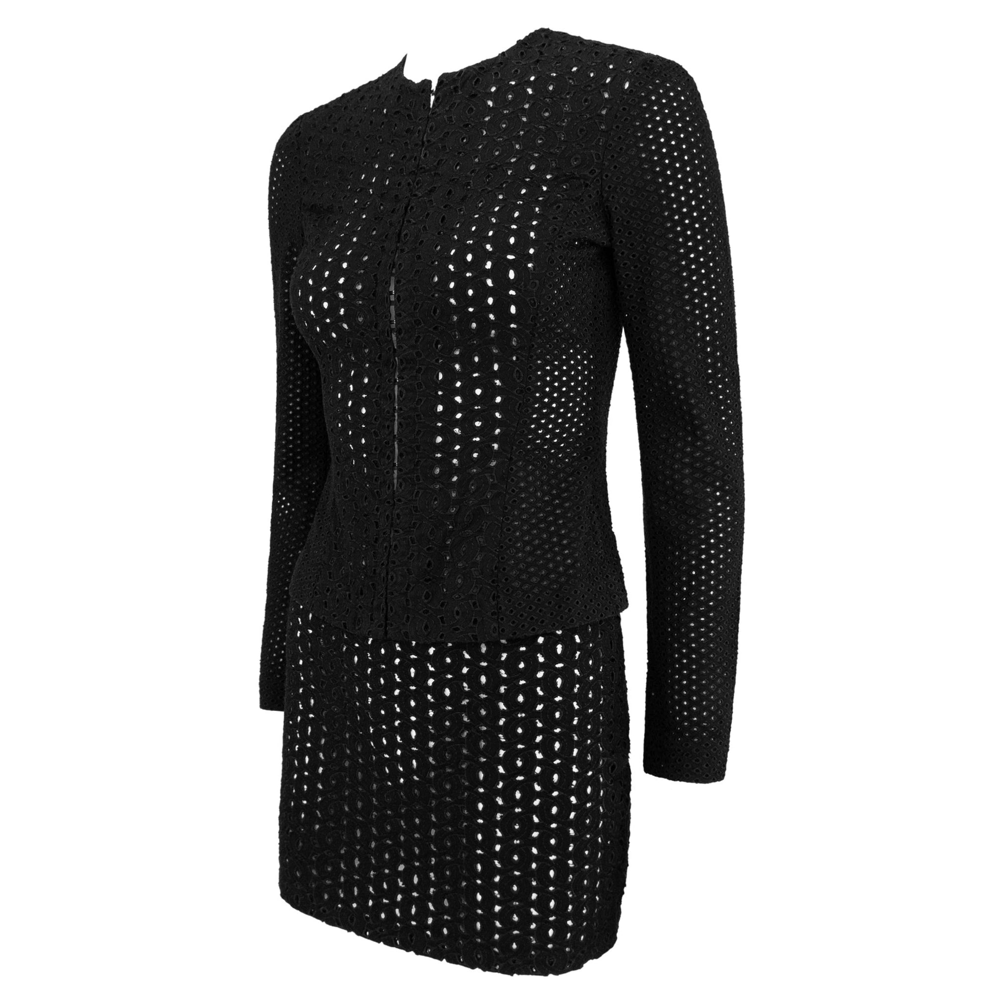 S/S 2002 Gianni Versace by Donatella Black Broderie Anglaise Mini Skirt Suit - RealList