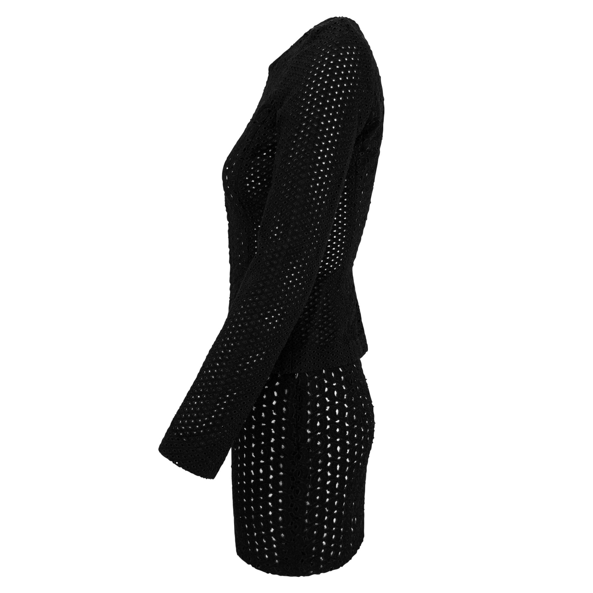 S/S 2002 Gianni Versace by Donatella Black Broderie Anglaise Mini Skirt Suit - RealList