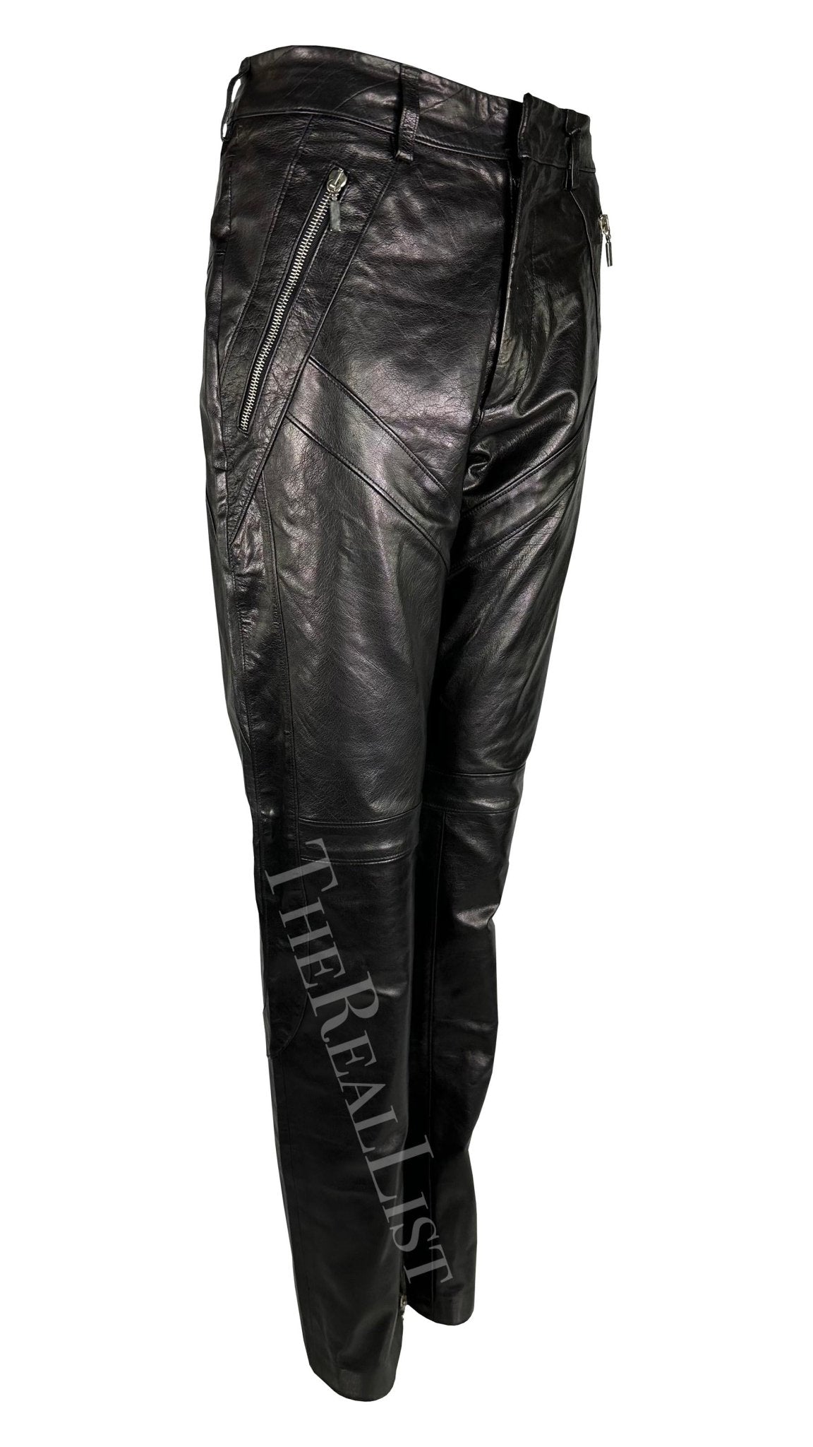 S/S 2002 Gianni Versace by Donatella Black Leather Moto Style Zip Pants - RealList