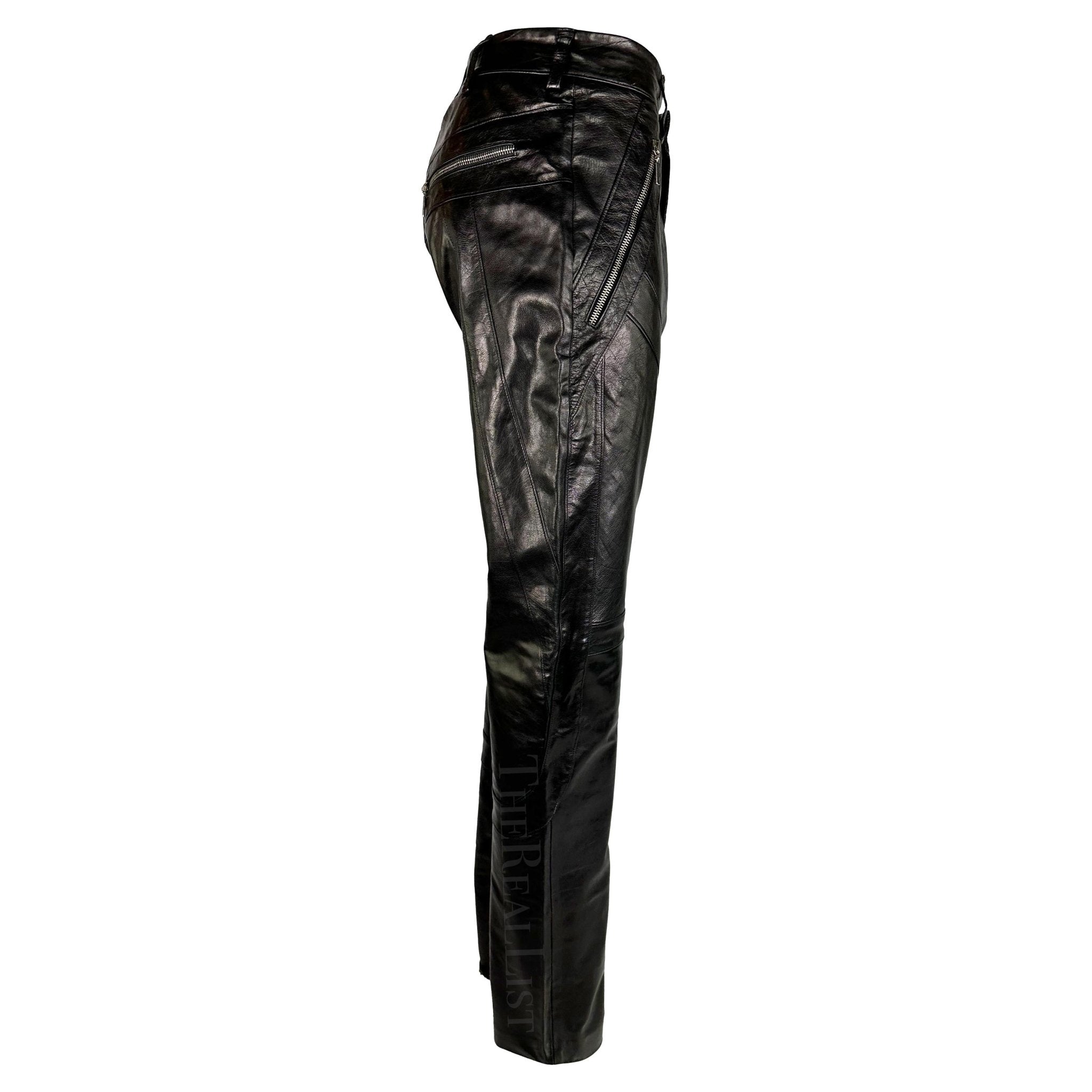 S/S 2002 Gianni Versace by Donatella Black Leather Moto Style Zip Pants - RealList