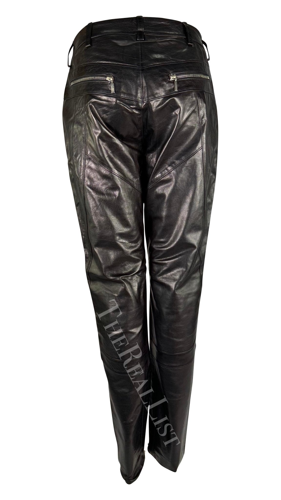 S/S 2002 Gianni Versace by Donatella Black Leather Moto Style Zip Pants - RealList