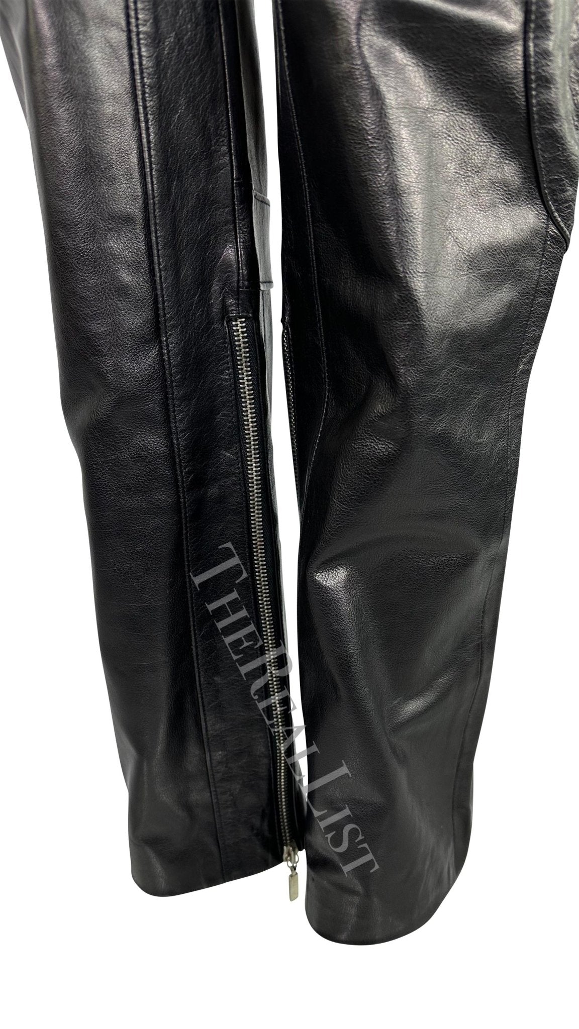 S/S 2002 Gianni Versace by Donatella Black Leather Moto Style Zip Pants - RealList