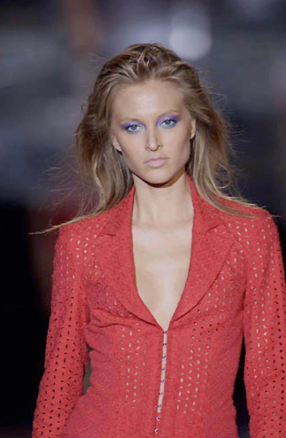 S/S 2002 Gianni Versace by Donatella Eyelet Cutout Red Sheer Blazer - RealList