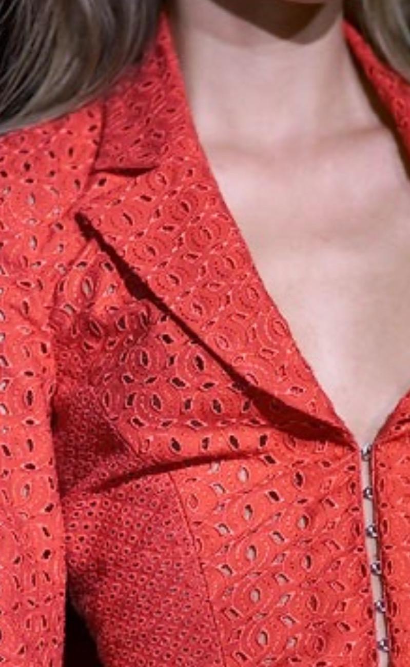 S/S 2002 Gianni Versace by Donatella Eyelet Cutout Red Sheer Blazer - RealList