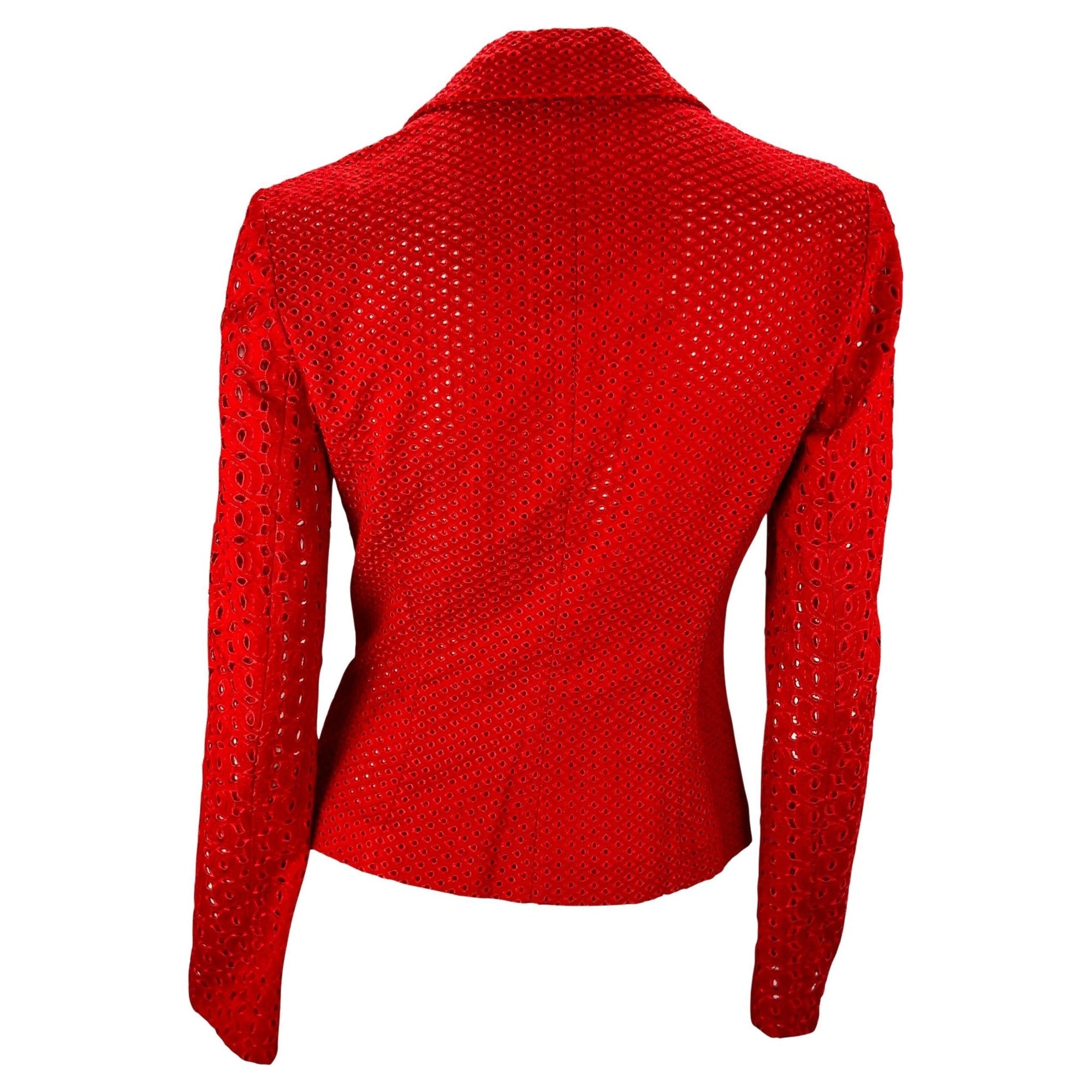 S/S 2002 Gianni Versace by Donatella Eyelet Cutout Red Sheer Blazer - RealList