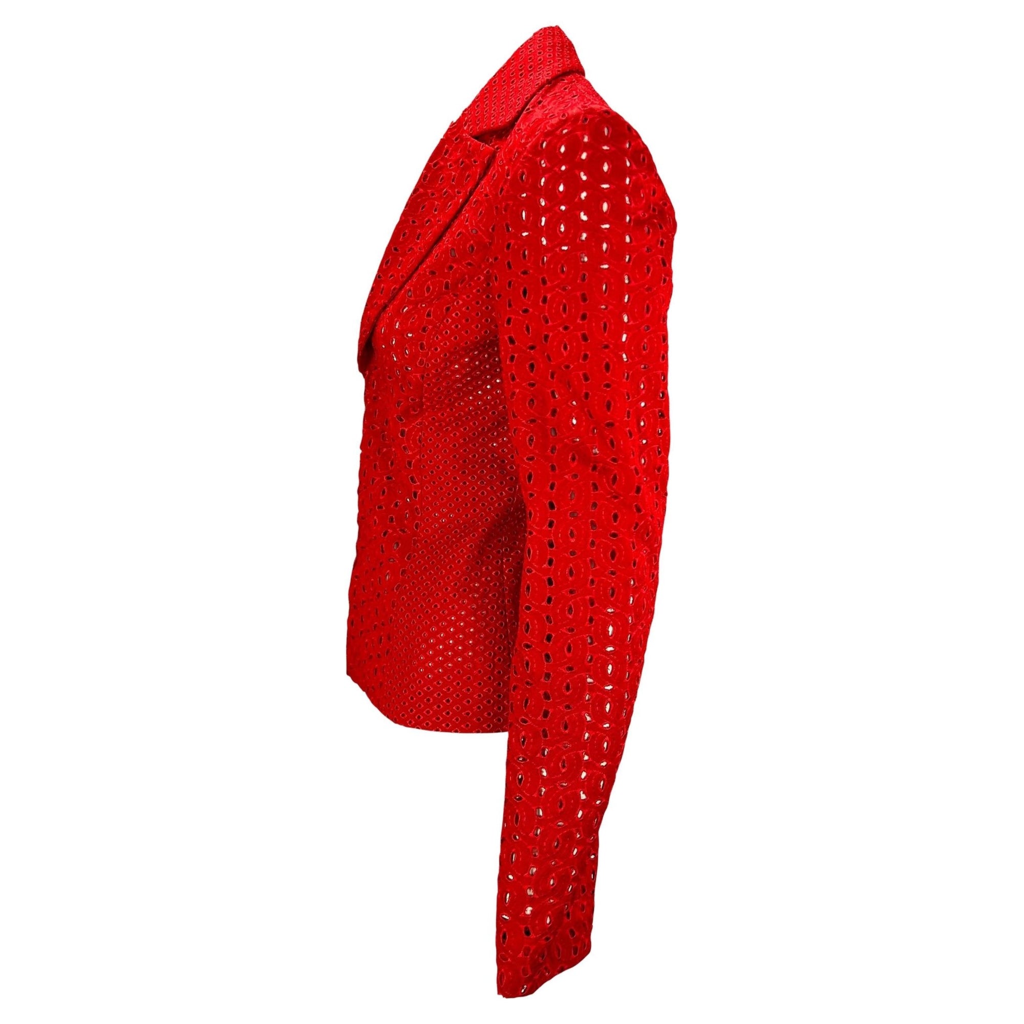 S/S 2002 Gianni Versace by Donatella Eyelet Cutout Red Sheer Blazer - RealList