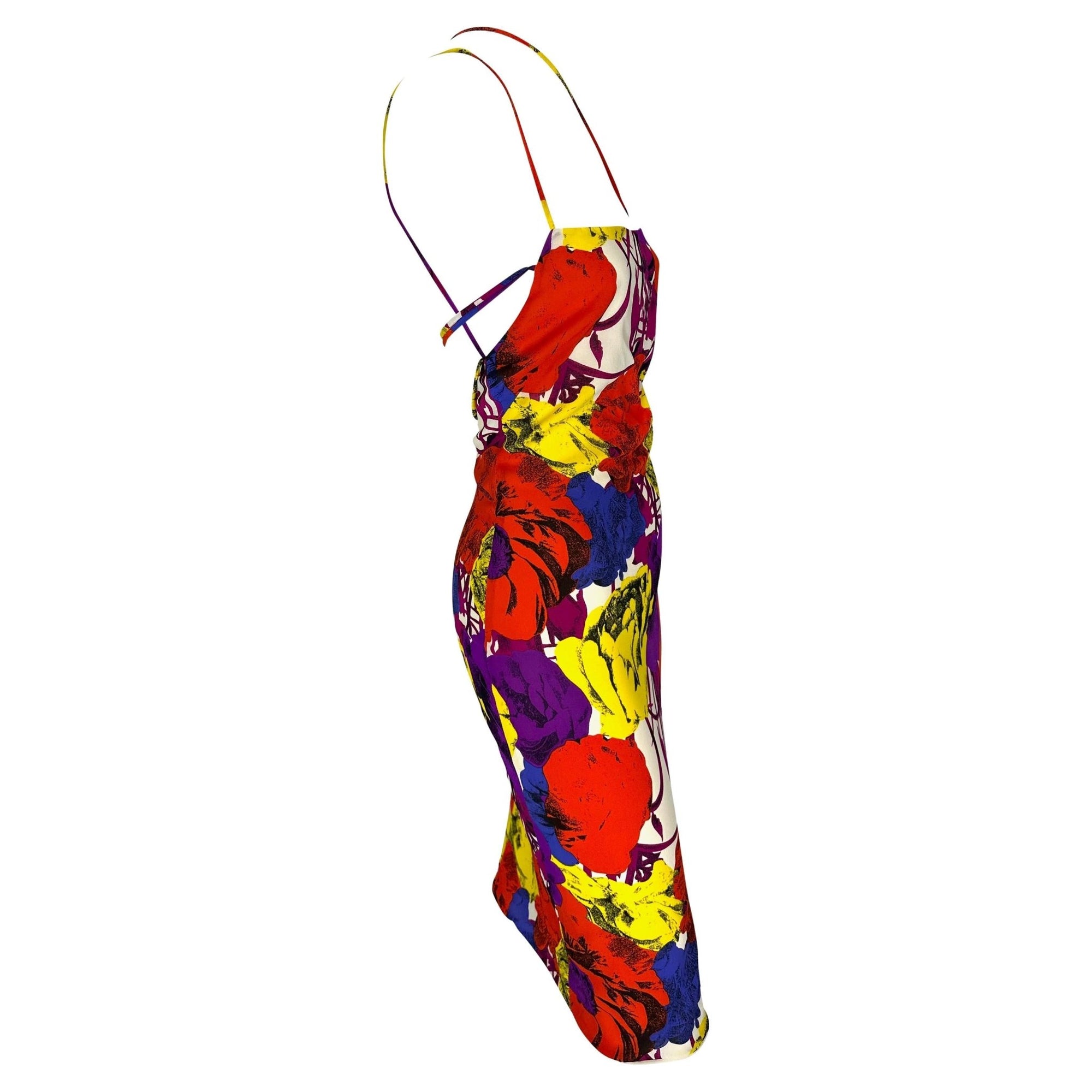 S/S 2002 Gianni Versace by Donatella Pop Art Floral Print Lace - Up Backless Dress - RealList