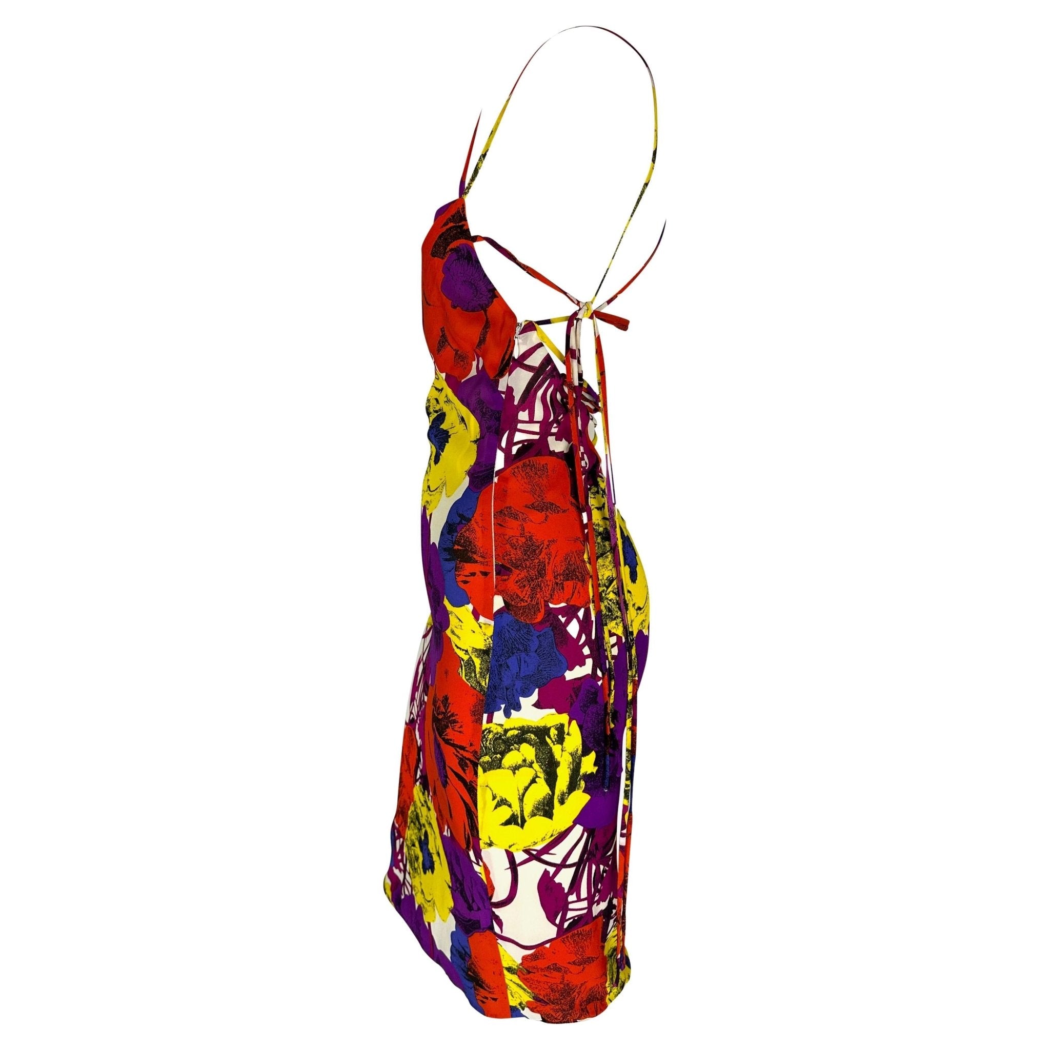 S/S 2002 Gianni Versace by Donatella Pop Art Floral Print Lace - Up Backless Dress - RealList