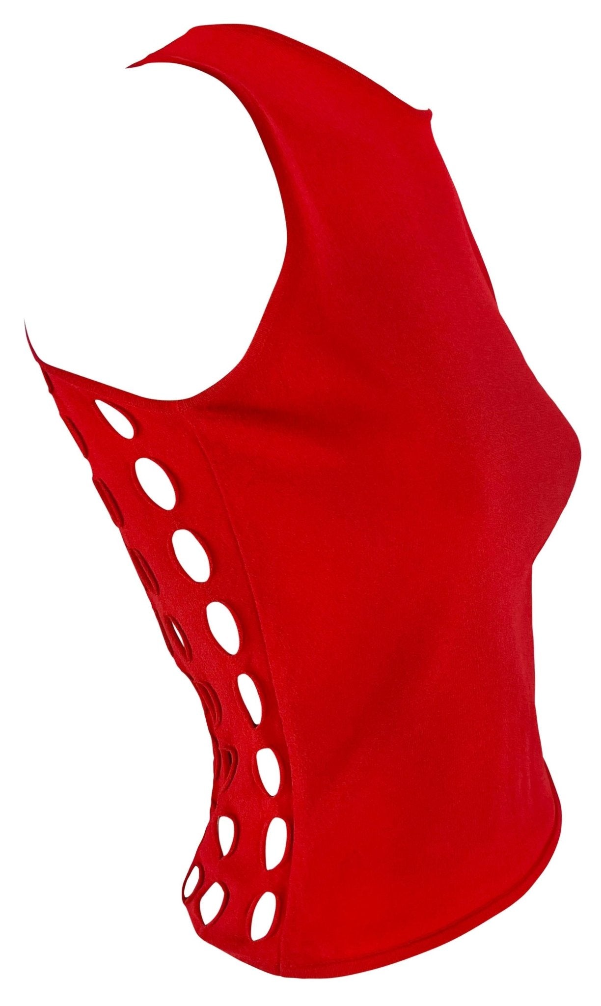 S/S 2002 Gianni Versace by Donatella Red Cut Out Sleeveless Top - RealList
