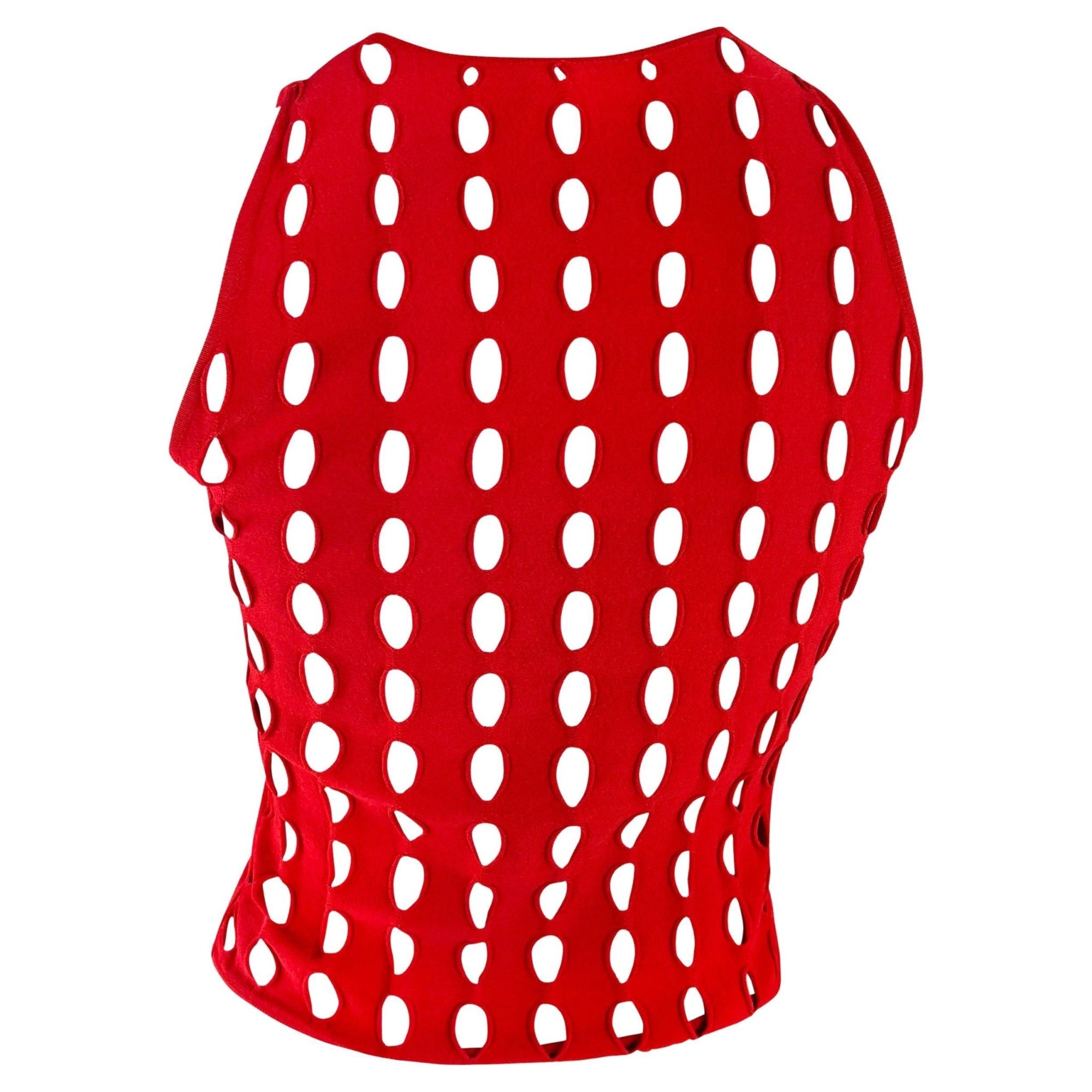 S/S 2002 Gianni Versace by Donatella Red Cut Out Sleeveless Top - RealList