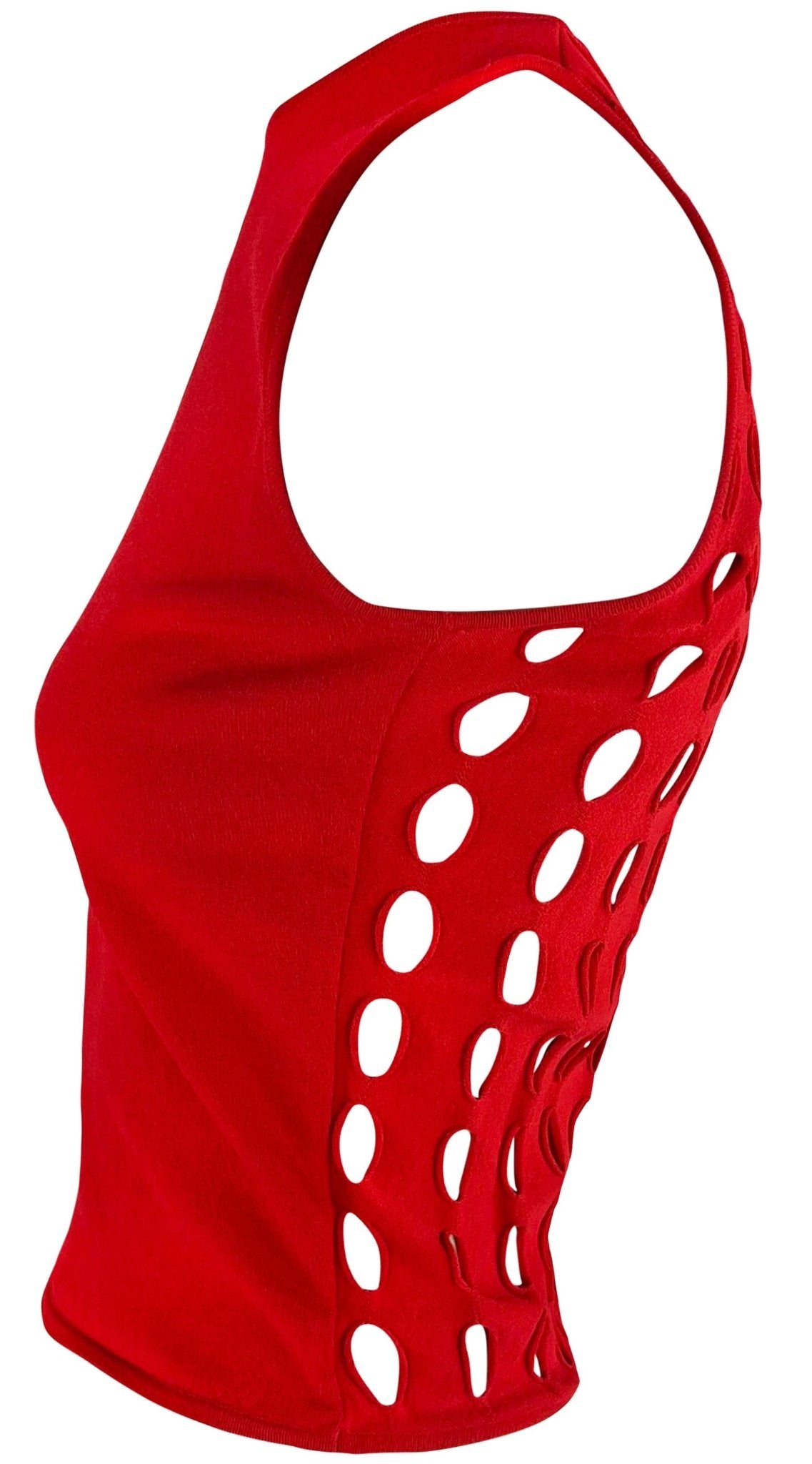 S/S 2002 Gianni Versace by Donatella Red Cut Out Sleeveless Top - RealList