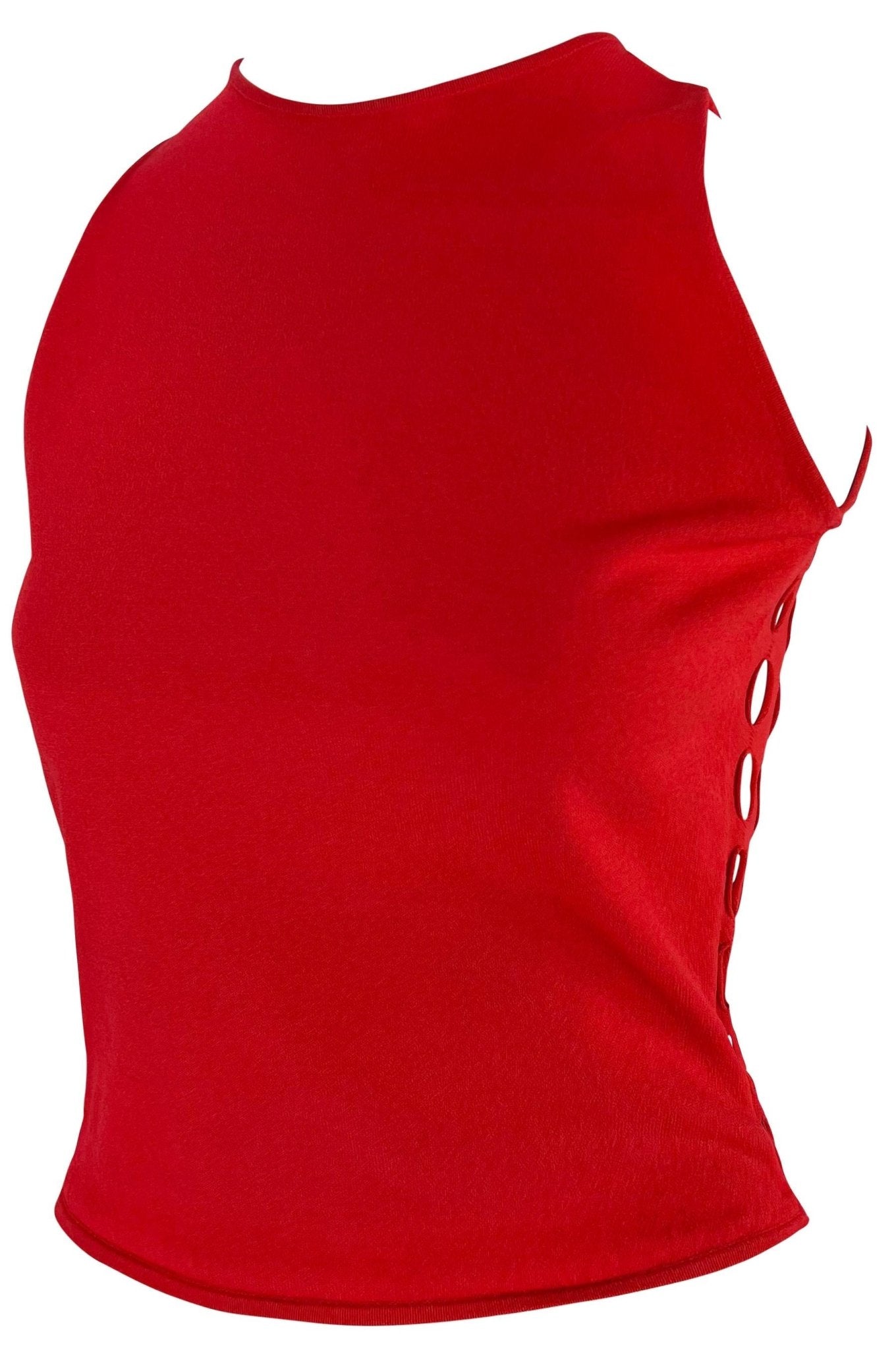 S/S 2002 Gianni Versace by Donatella Red Cut Out Sleeveless Top - RealList