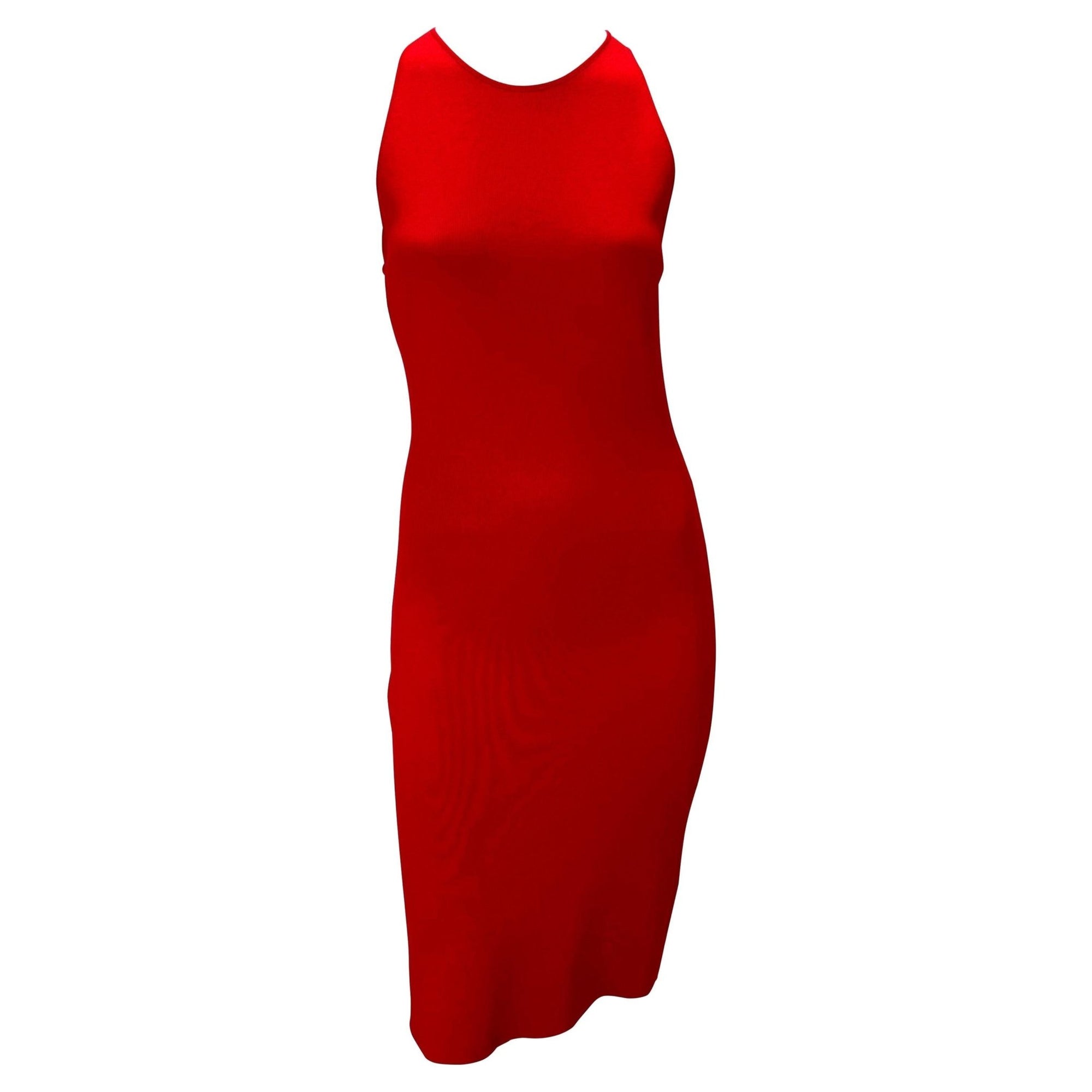 S/S 2002 Gianni Versace by Donatella Red Eyelet Cutout Stretch Racerback Dress - RealList