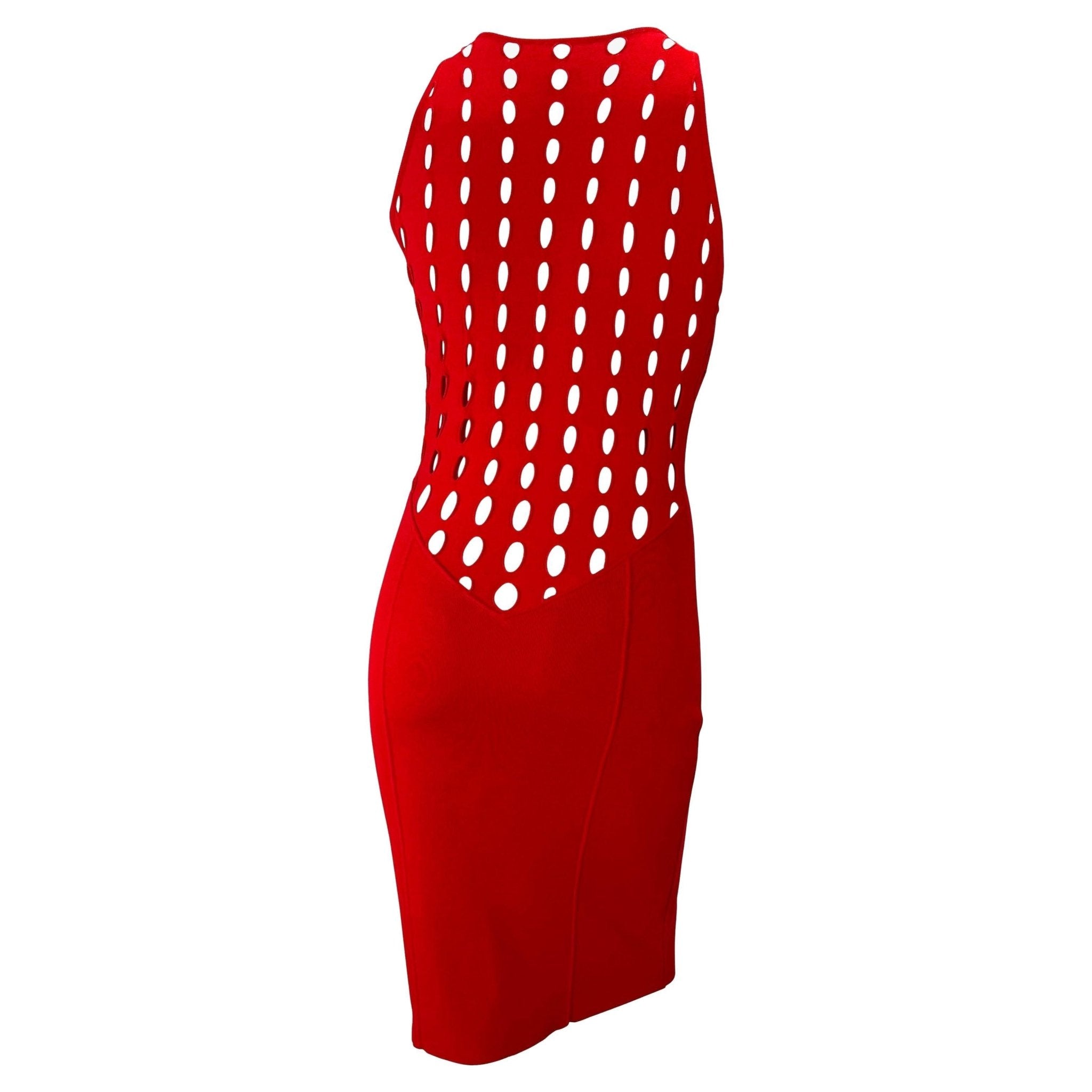 S/S 2002 Gianni Versace by Donatella Red Eyelet Cutout Stretch Racerback Dress - RealList