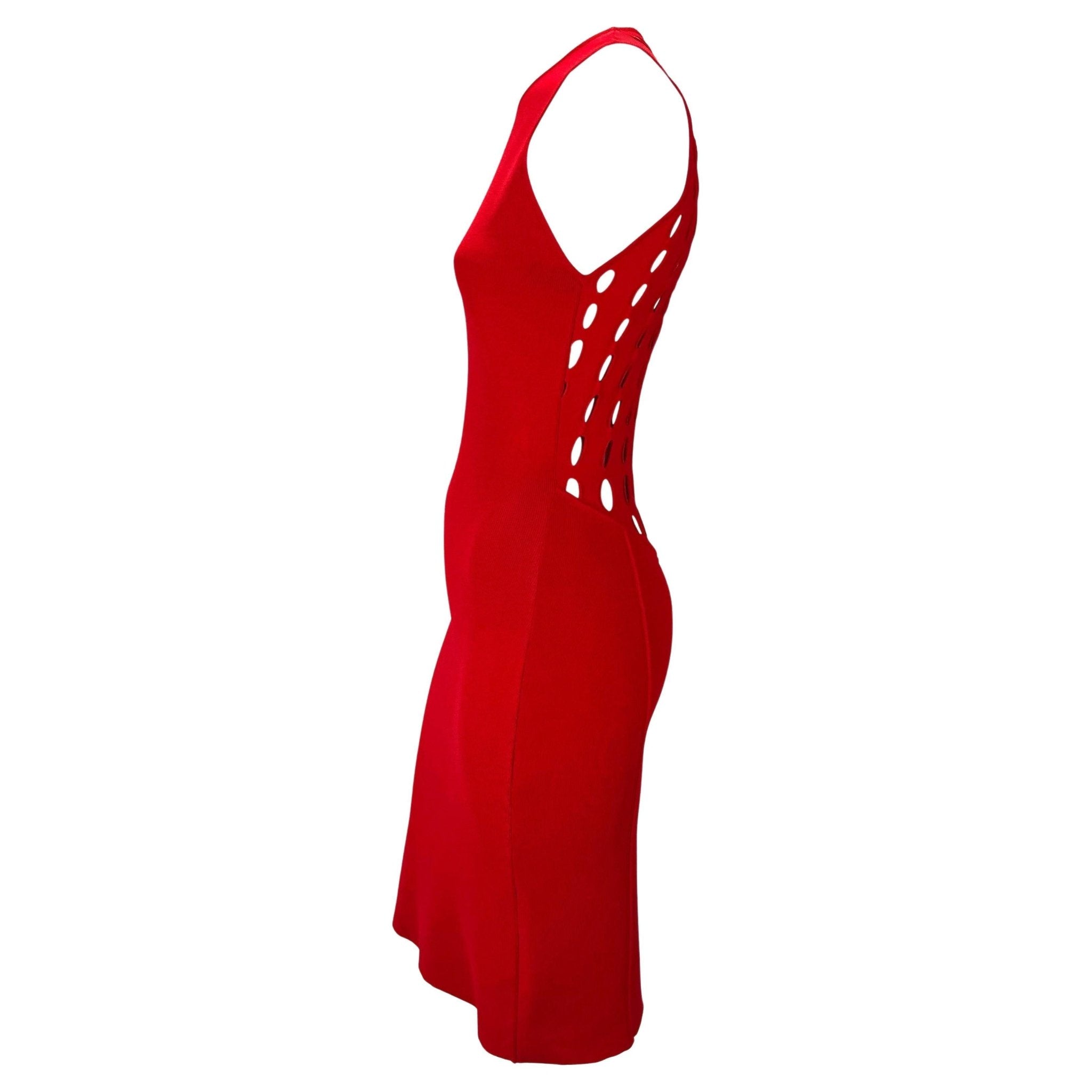 S/S 2002 Gianni Versace by Donatella Red Eyelet Cutout Stretch Racerback Dress - RealList