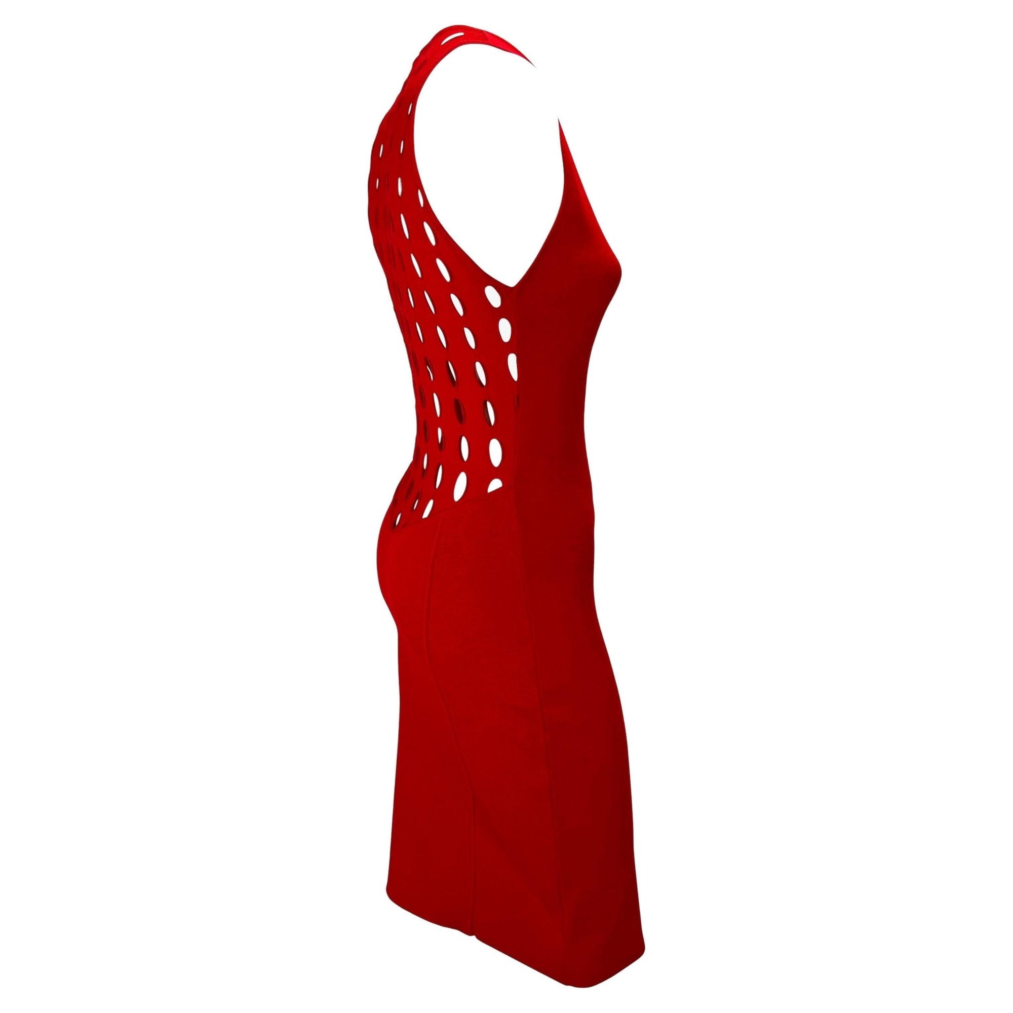 S/S 2002 Gianni Versace by Donatella Red Eyelet Cutout Stretch Racerback Dress - RealList