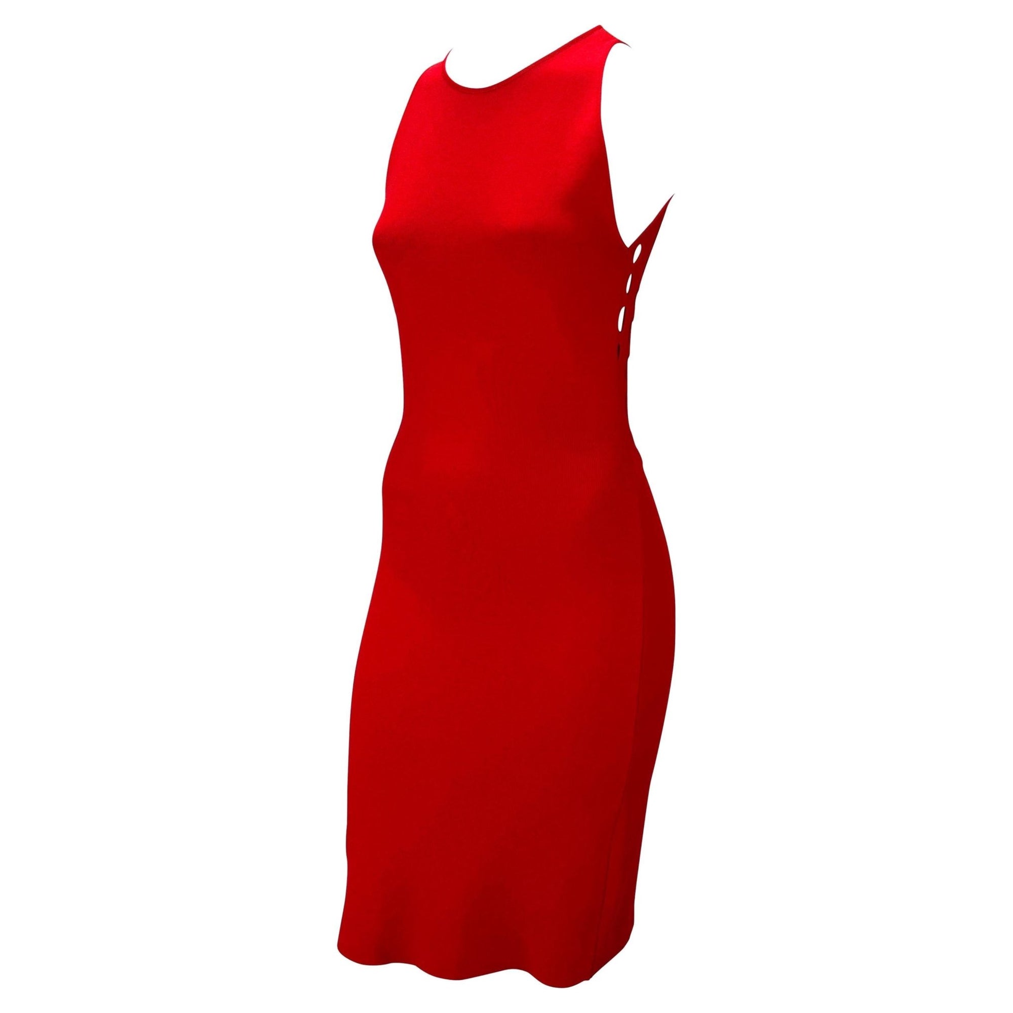 S/S 2002 Gianni Versace by Donatella Red Eyelet Cutout Stretch Racerback Dress - RealList