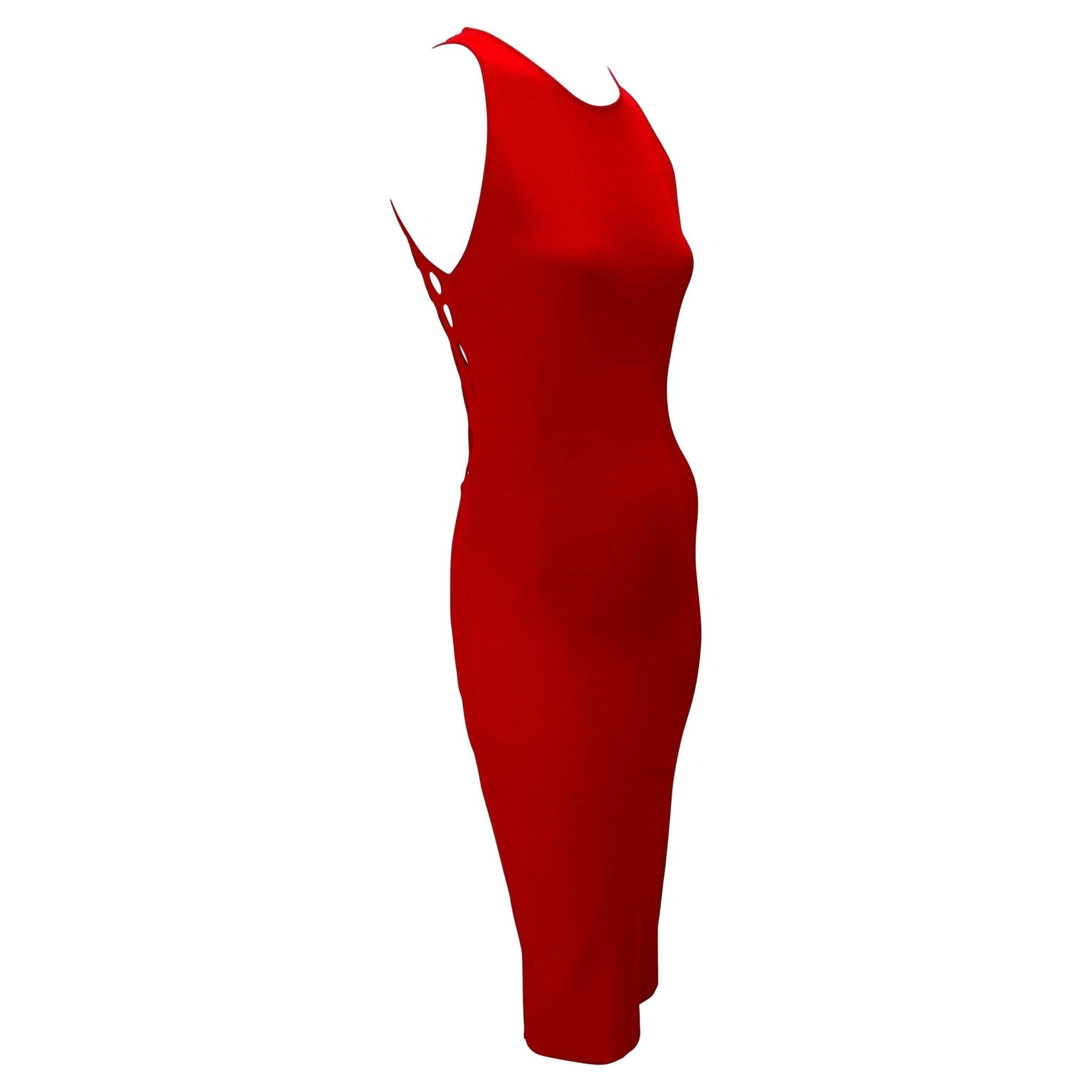 S/S 2002 Gianni Versace by Donatella Red Eyelet Cutout Stretch Racerback Dress - RealList
