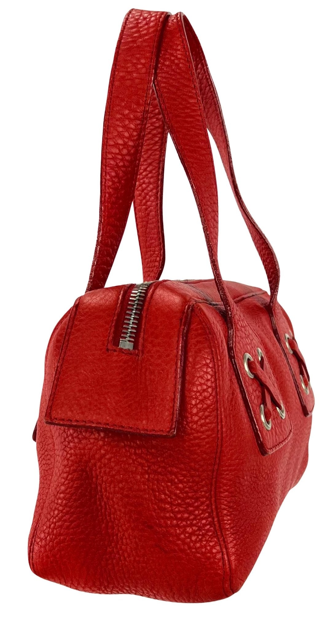S/S 2002 Gianni Versace by Donatella Red Leather Oversized Zip Mini Shoulder Bag - RealList