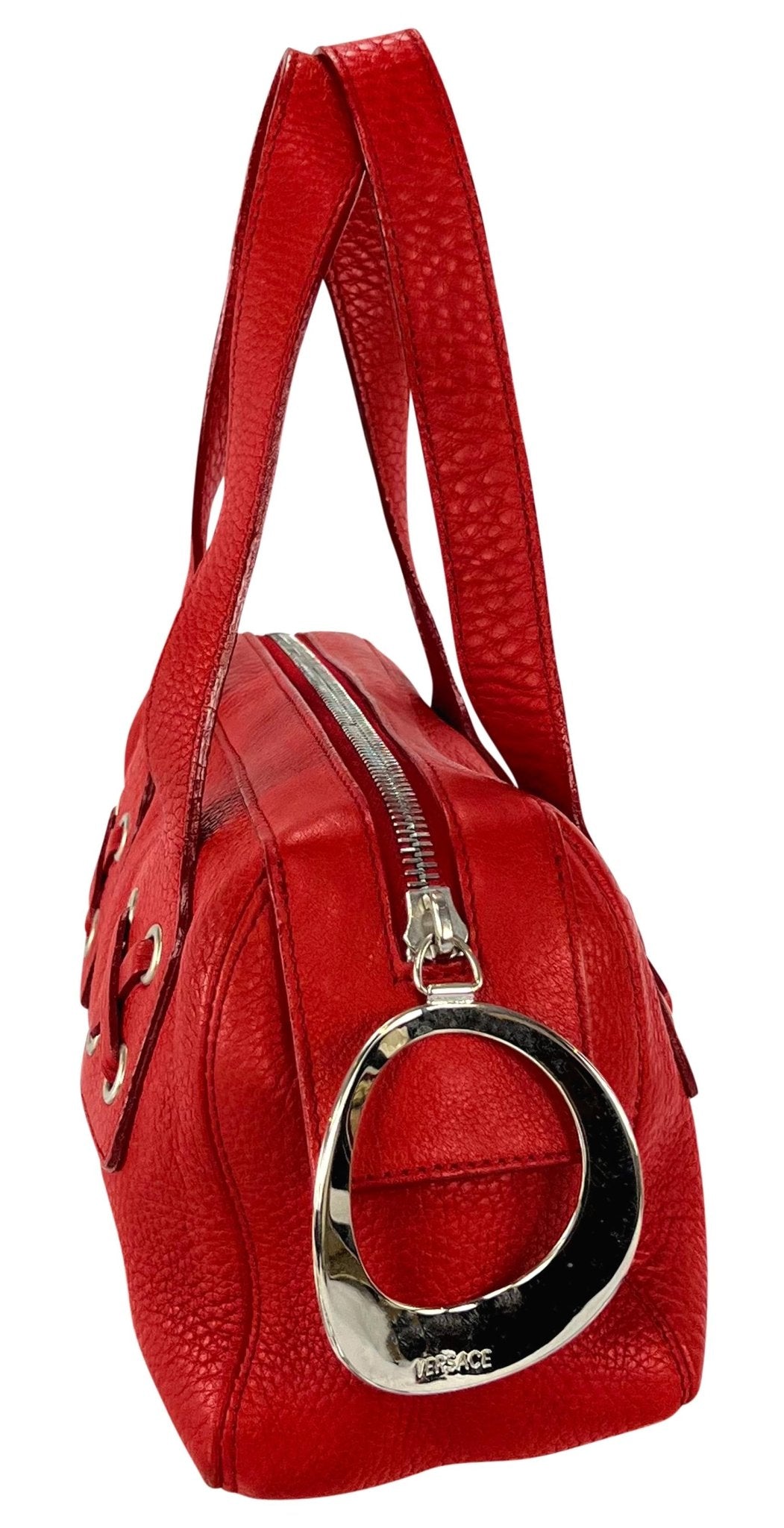 S/S 2002 Gianni Versace by Donatella Red Leather Oversized Zip Mini Shoulder Bag - RealList