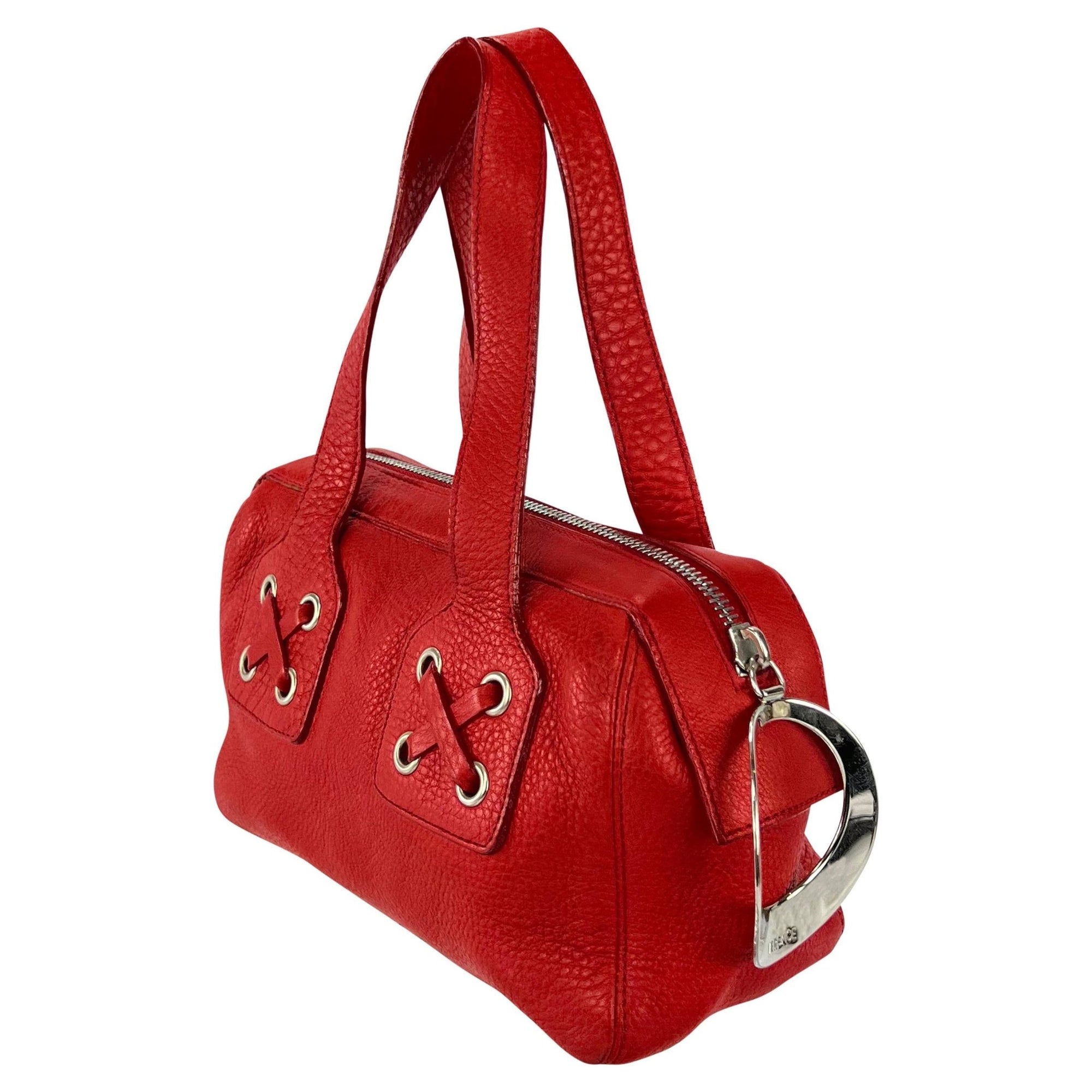 S/S 2002 Gianni Versace by Donatella Red Leather Oversized Zip Mini Shoulder Bag - RealList