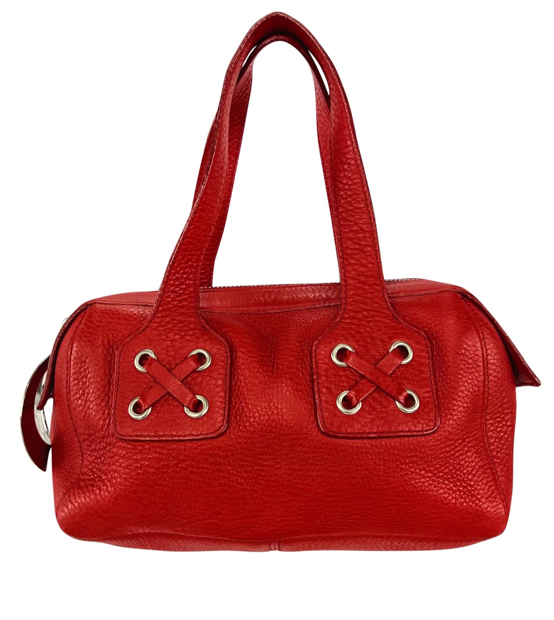 S/S 2002 Gianni Versace by Donatella Red Leather Oversized Zip Mini Shoulder Bag - RealList