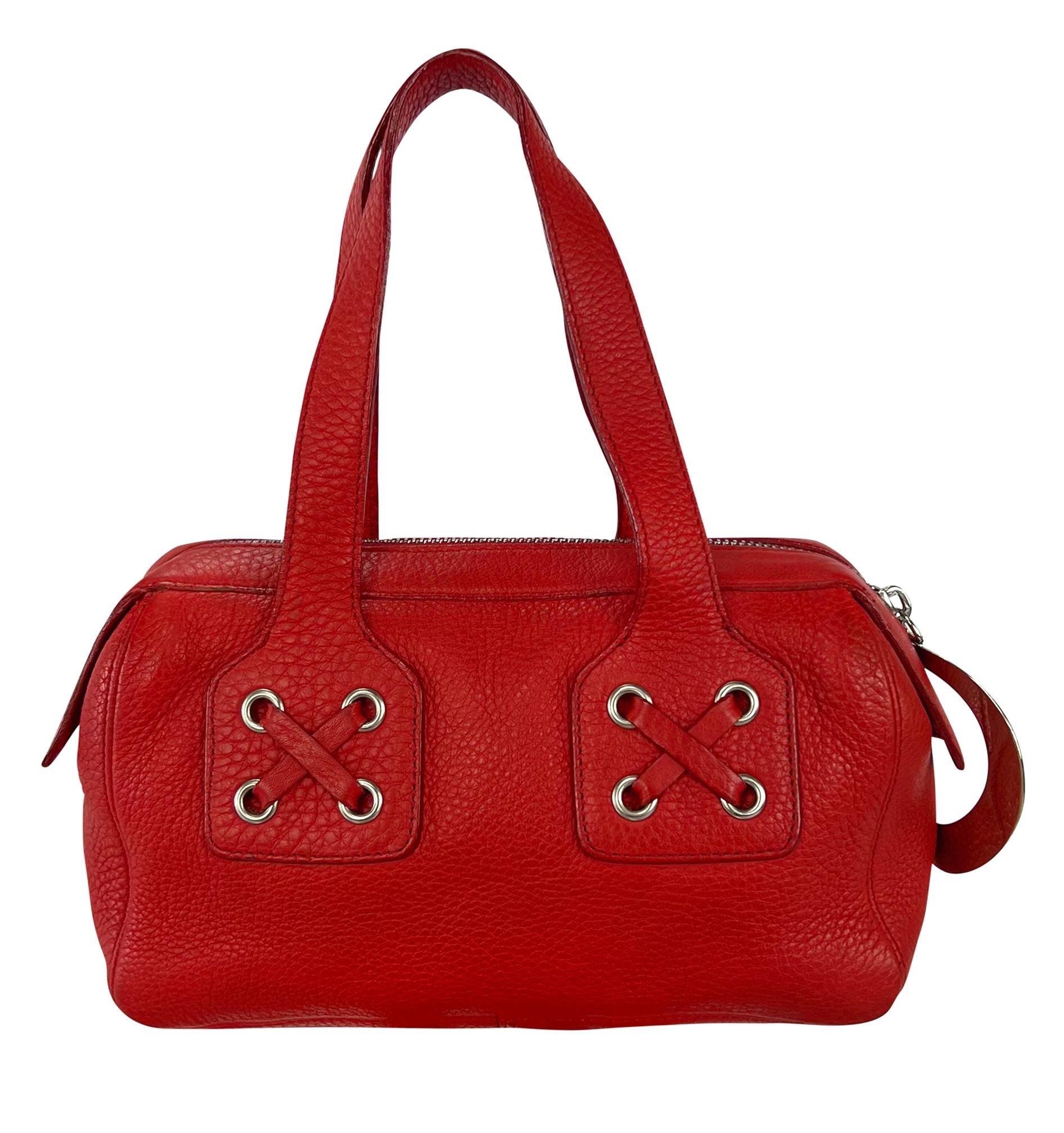 S/S 2002 Gianni Versace by Donatella Red Leather Oversized Zip Mini Shoulder Bag - RealList