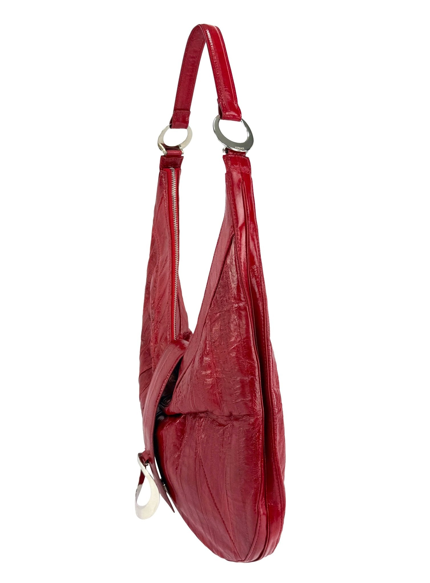 S/S 2002 Gianni Versace by Donatella Runway Ad Red Genuine Eel Skin Shoulder Bag - RealList