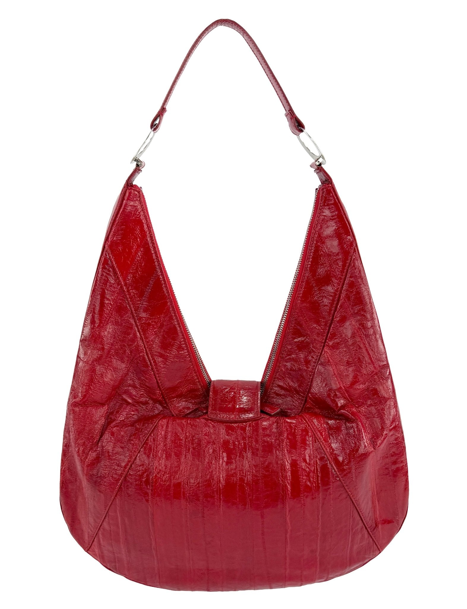 S/S 2002 Gianni Versace by Donatella Runway Ad Red Genuine Eel Skin Shoulder Bag - RealList