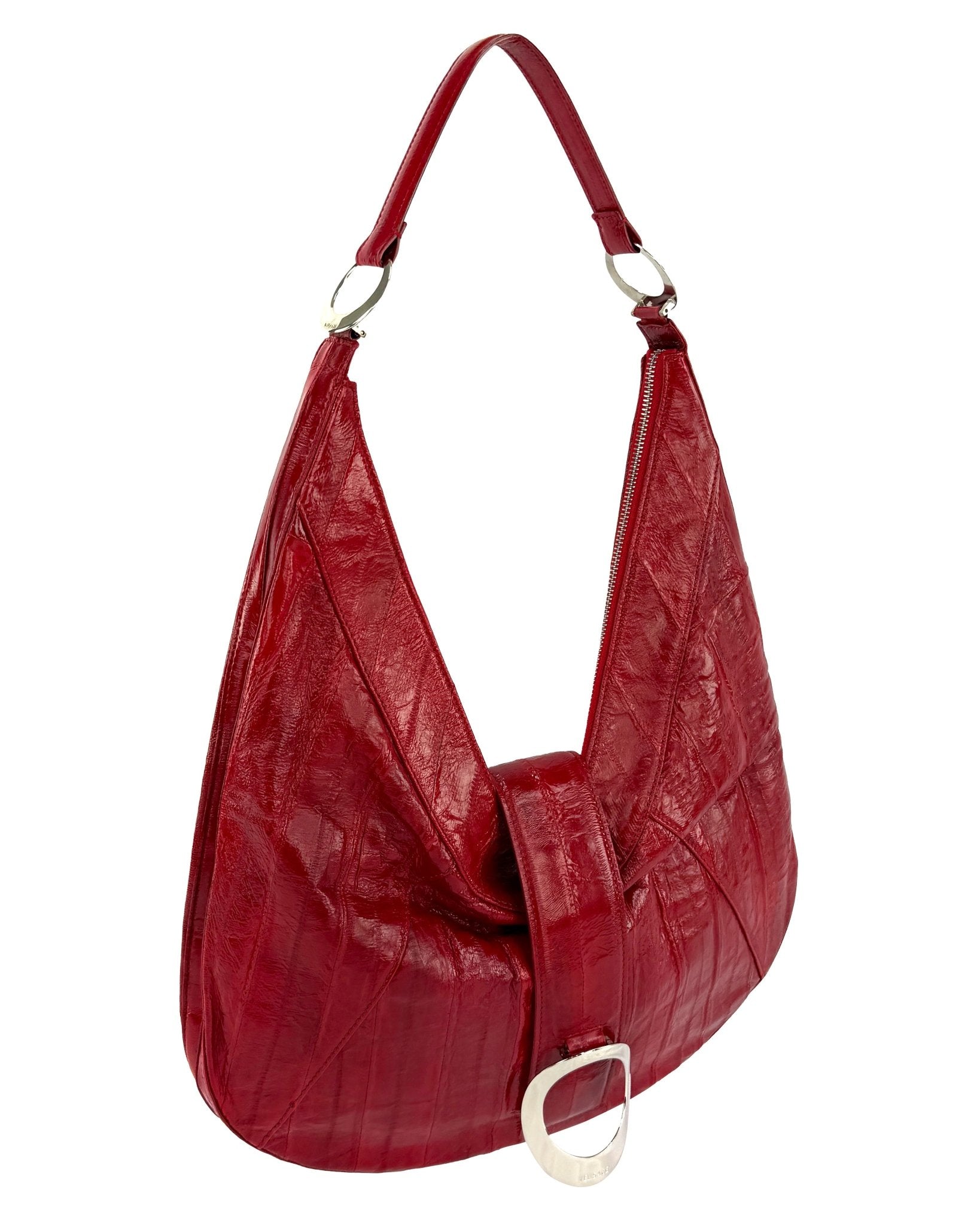 S/S 2002 Gianni Versace by Donatella Runway Ad Red Genuine Eel Skin Shoulder Bag - RealList