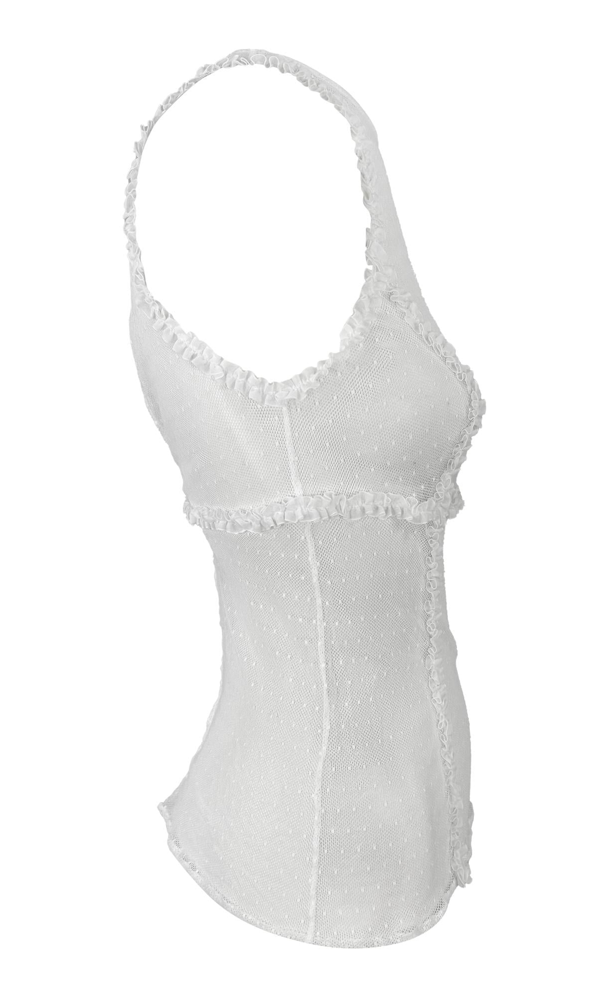 S/S 2002 Gianni Versace by Donatella Runway Sheer White Sleeveless Ruffle Tank Top - RealList