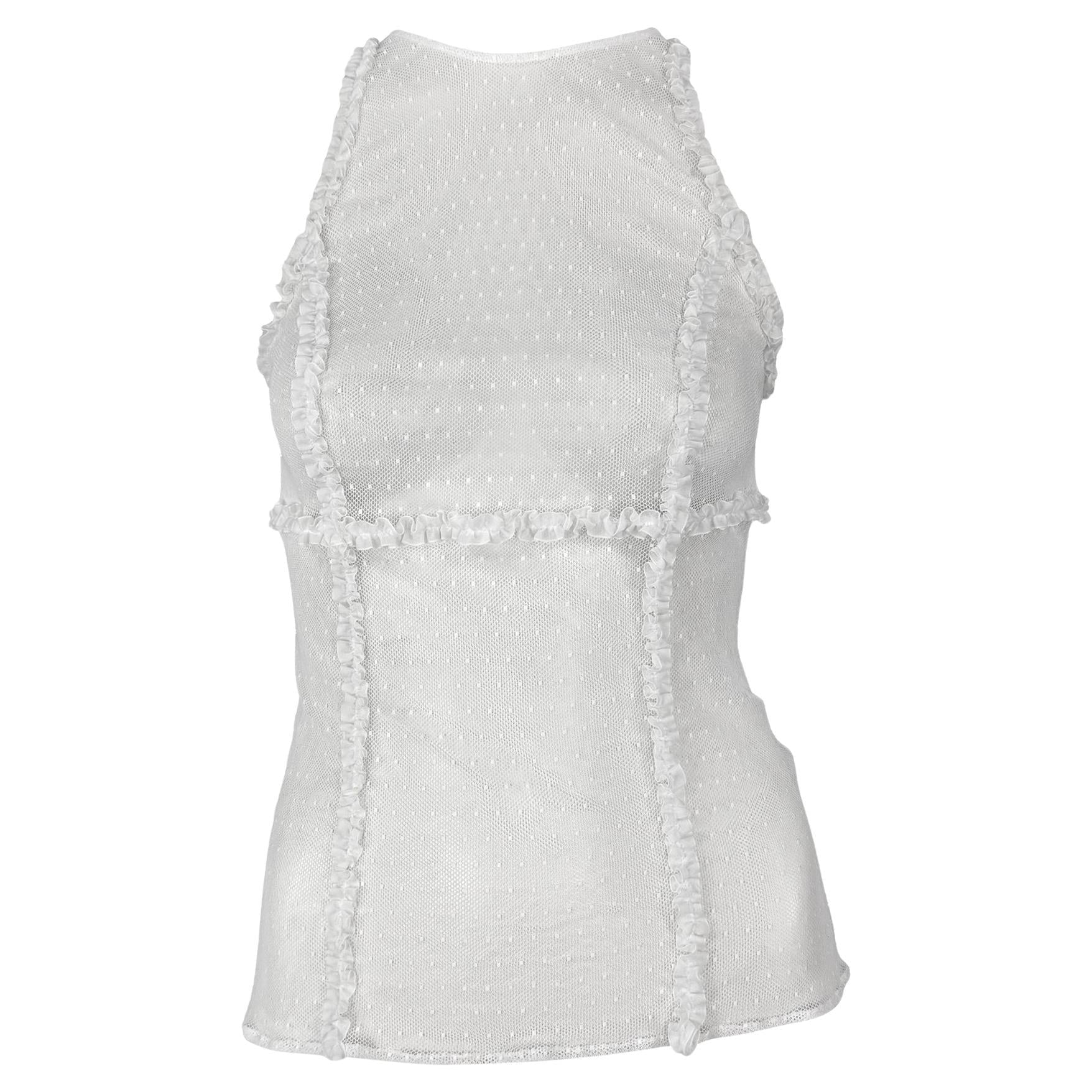 S/S 2002 Gianni Versace by Donatella Runway Sheer White Sleeveless Ruffle Tank Top - RealList