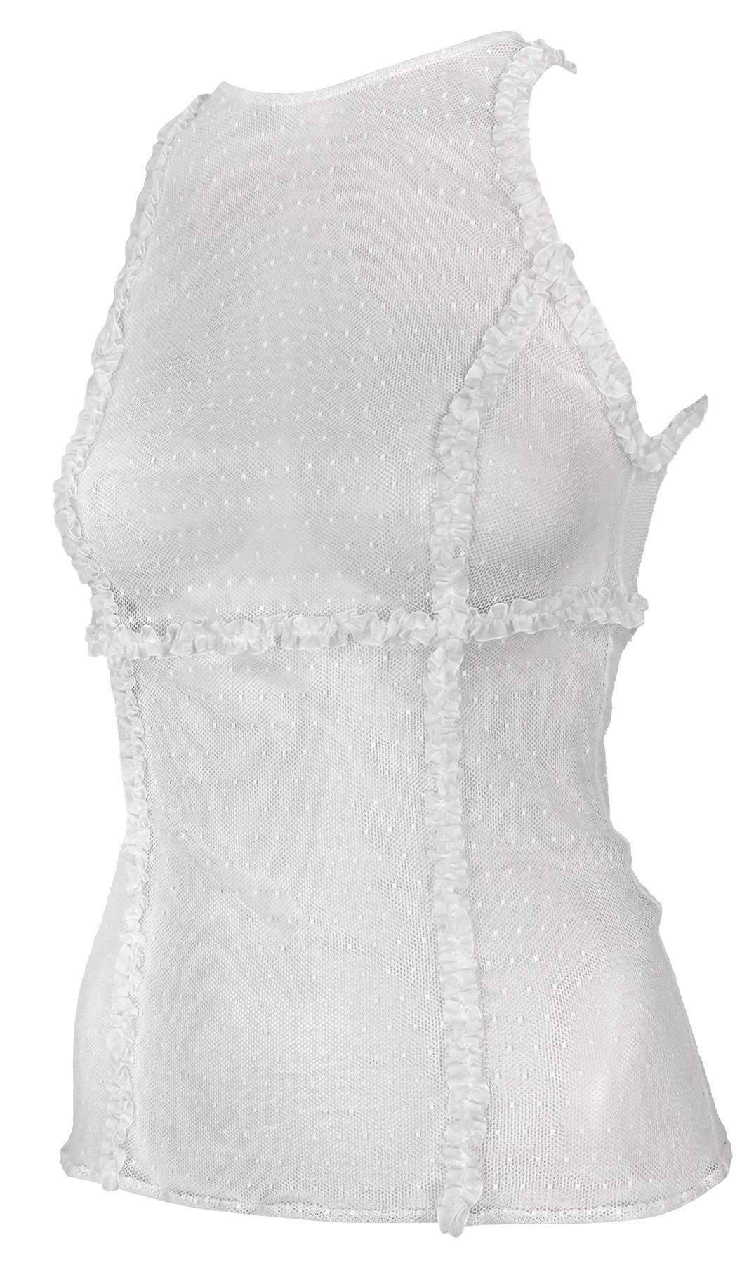 S/S 2002 Gianni Versace by Donatella Runway Sheer White Sleeveless Ruffle Tank Top - RealList
