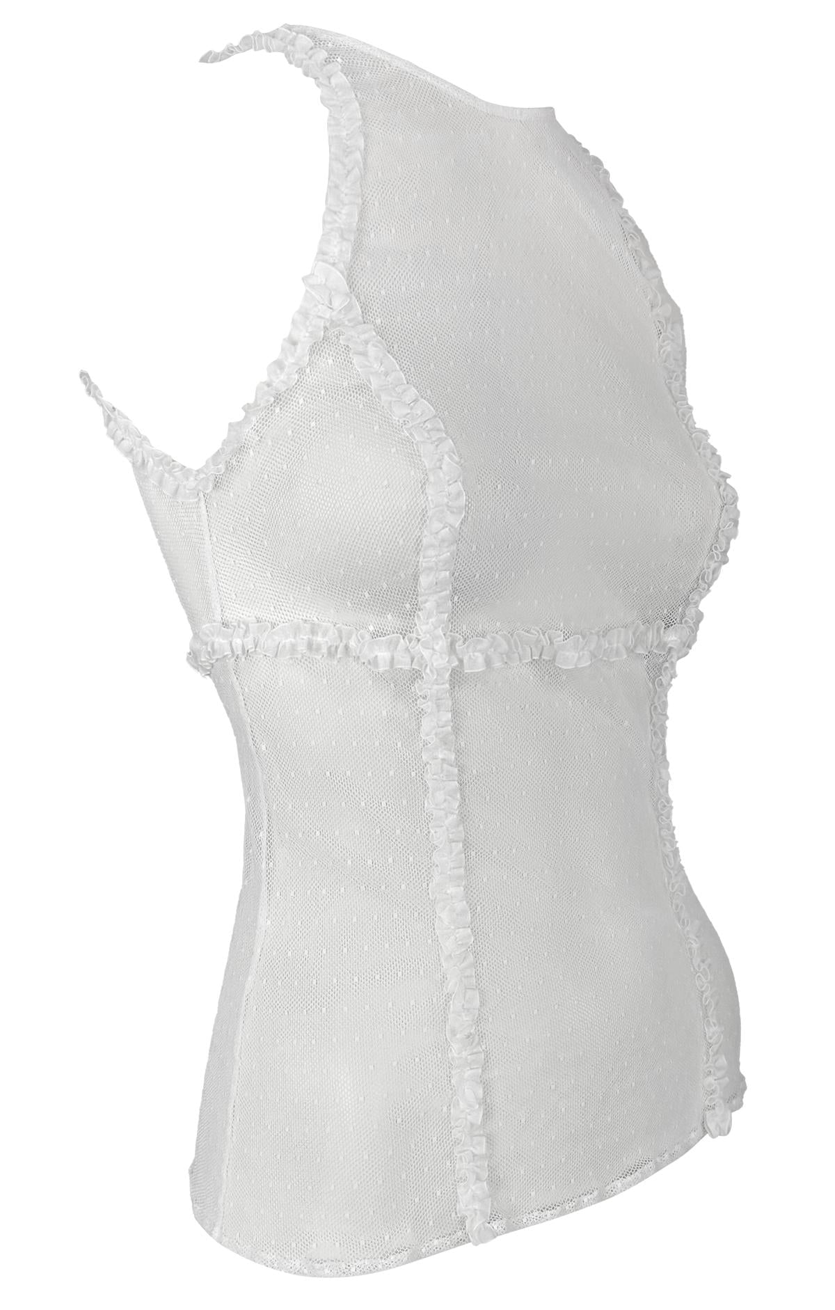 S/S 2002 Gianni Versace by Donatella Runway Sheer White Sleeveless Ruffle Tank Top - RealList