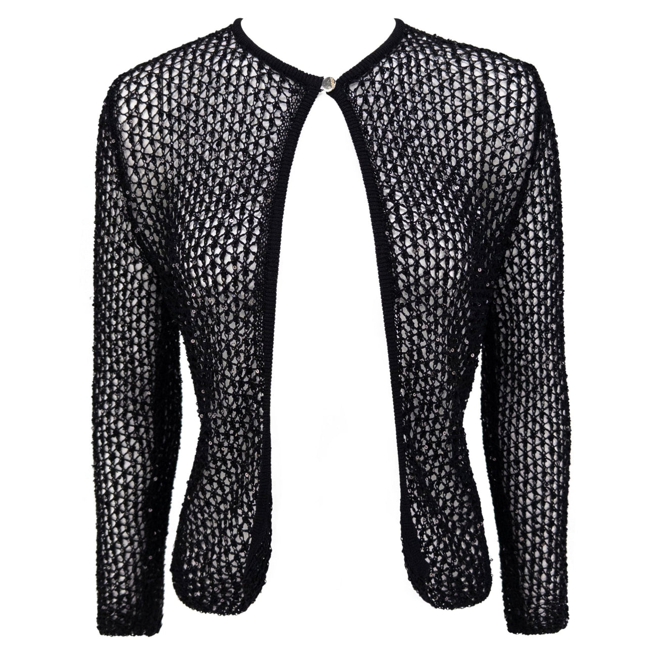 S/S 2002 Gianni Versace by Donatella Sheer Black Knit Sequin Cardigan Top - RealList