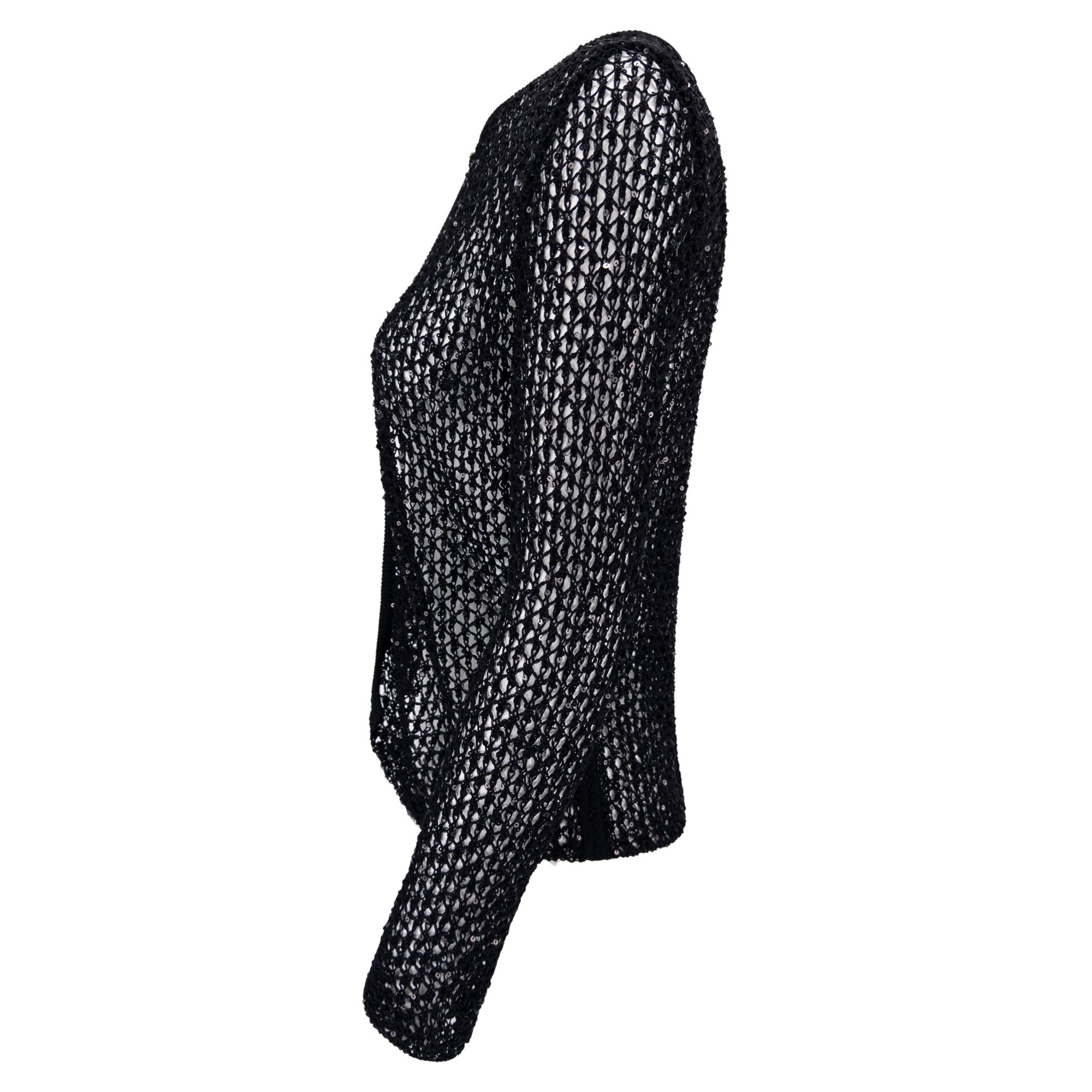 S/S 2002 Gianni Versace by Donatella Sheer Black Knit Sequin Cardigan Top - RealList