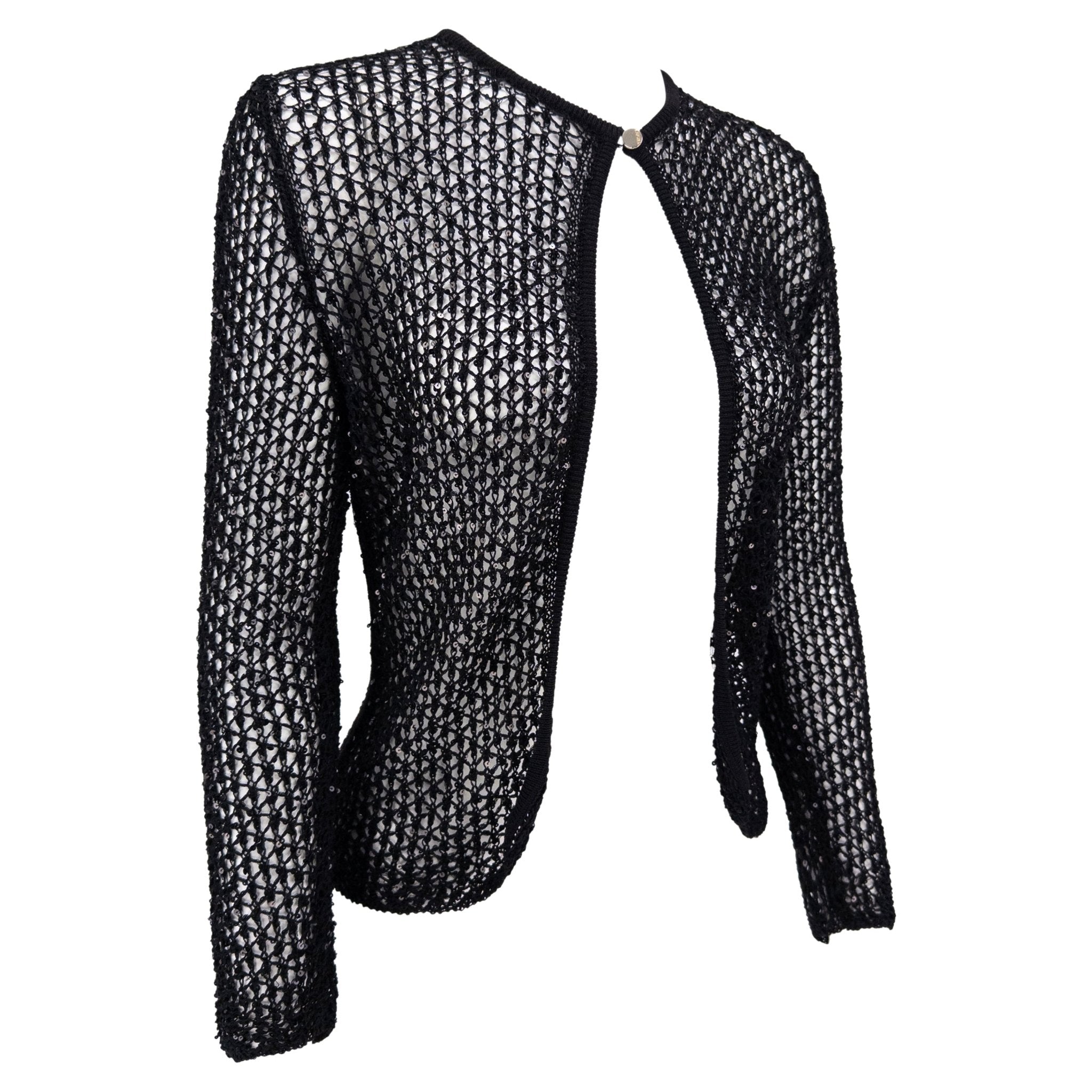 S/S 2002 Gianni Versace by Donatella Sheer Black Knit Sequin Cardigan Top - RealList