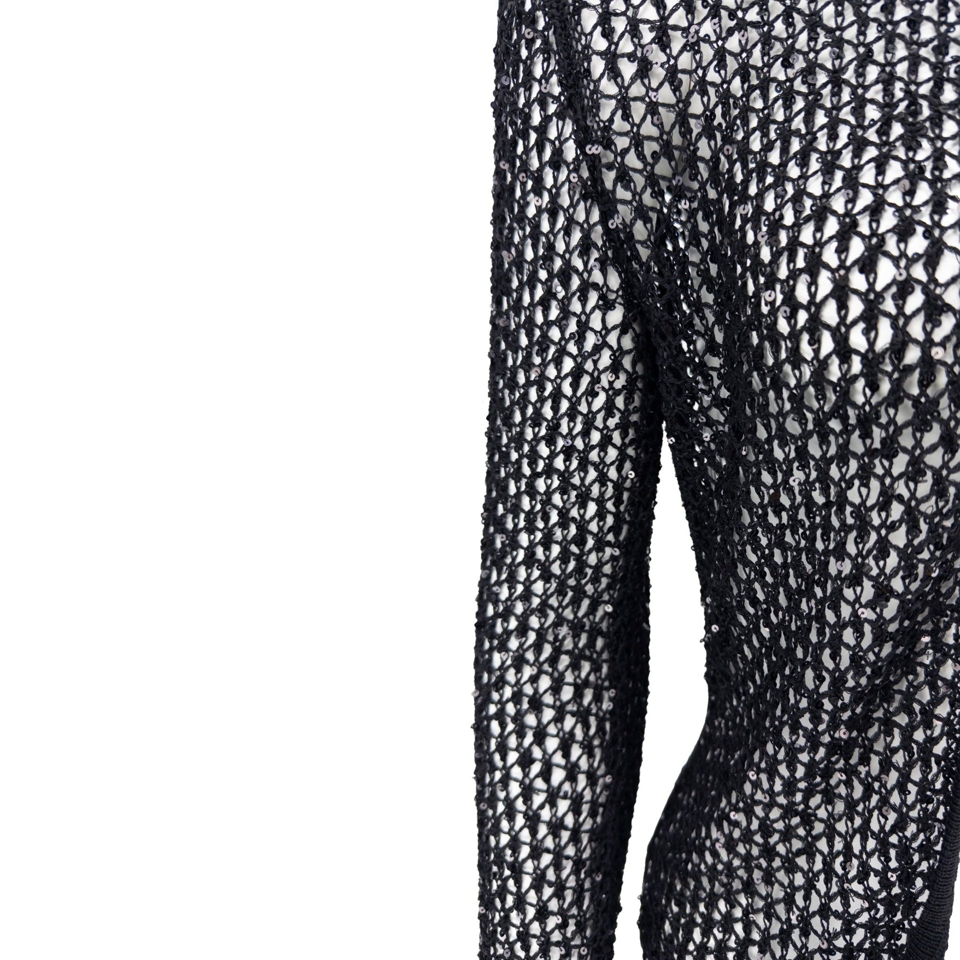 S/S 2002 Gianni Versace by Donatella Sheer Black Knit Sequin Cardigan Top - RealList