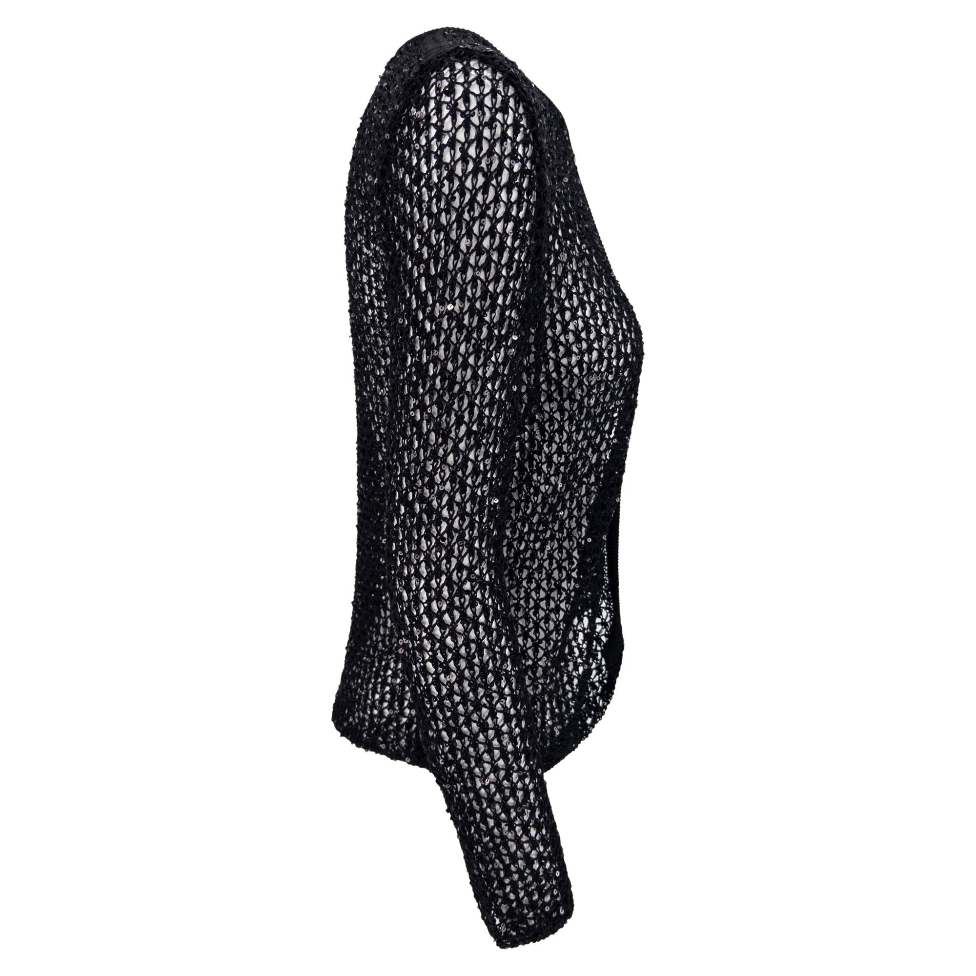 S/S 2002 Gianni Versace by Donatella Sheer Black Knit Sequin Cardigan Top - RealList
