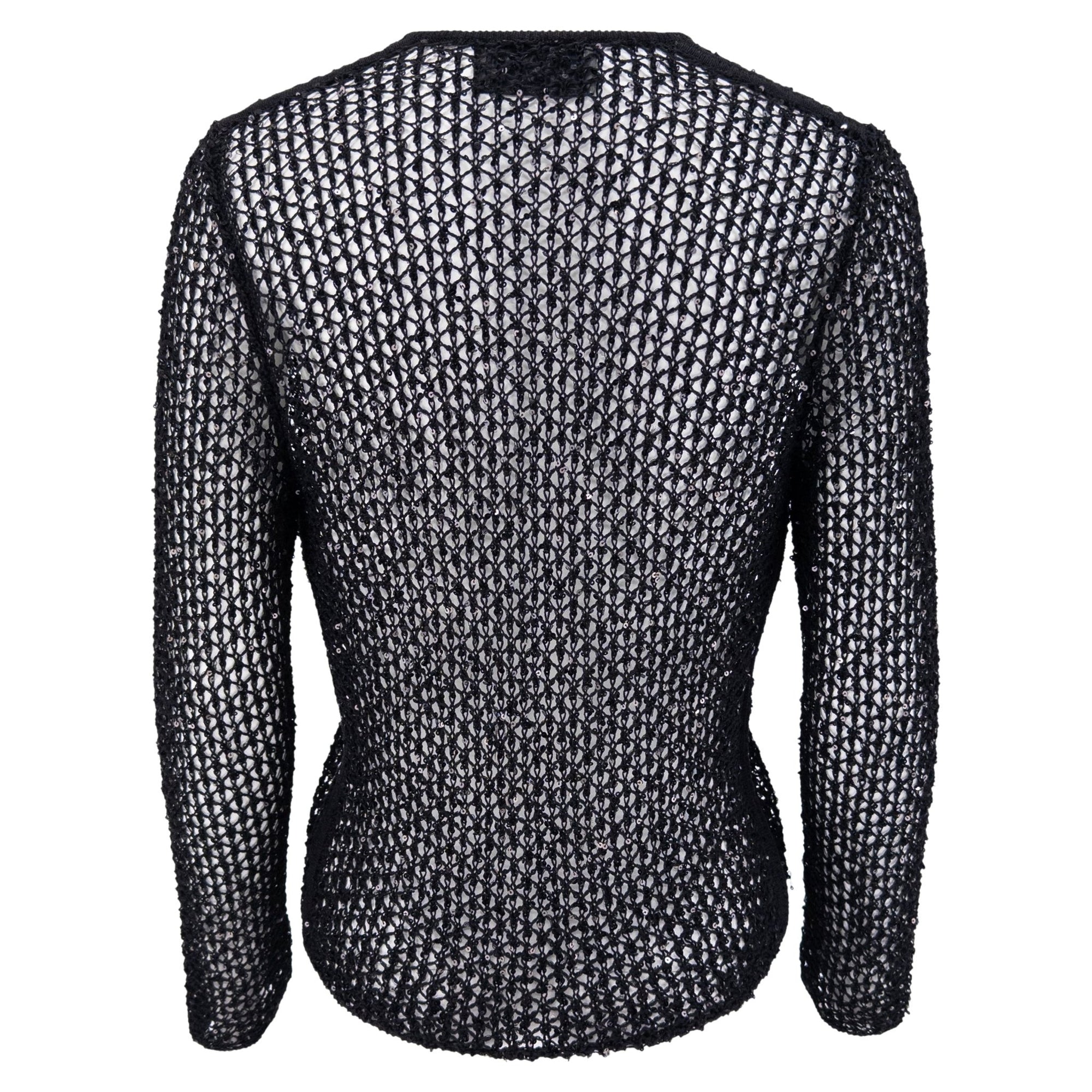 S/S 2002 Gianni Versace by Donatella Sheer Black Knit Sequin Cardigan Top - RealList