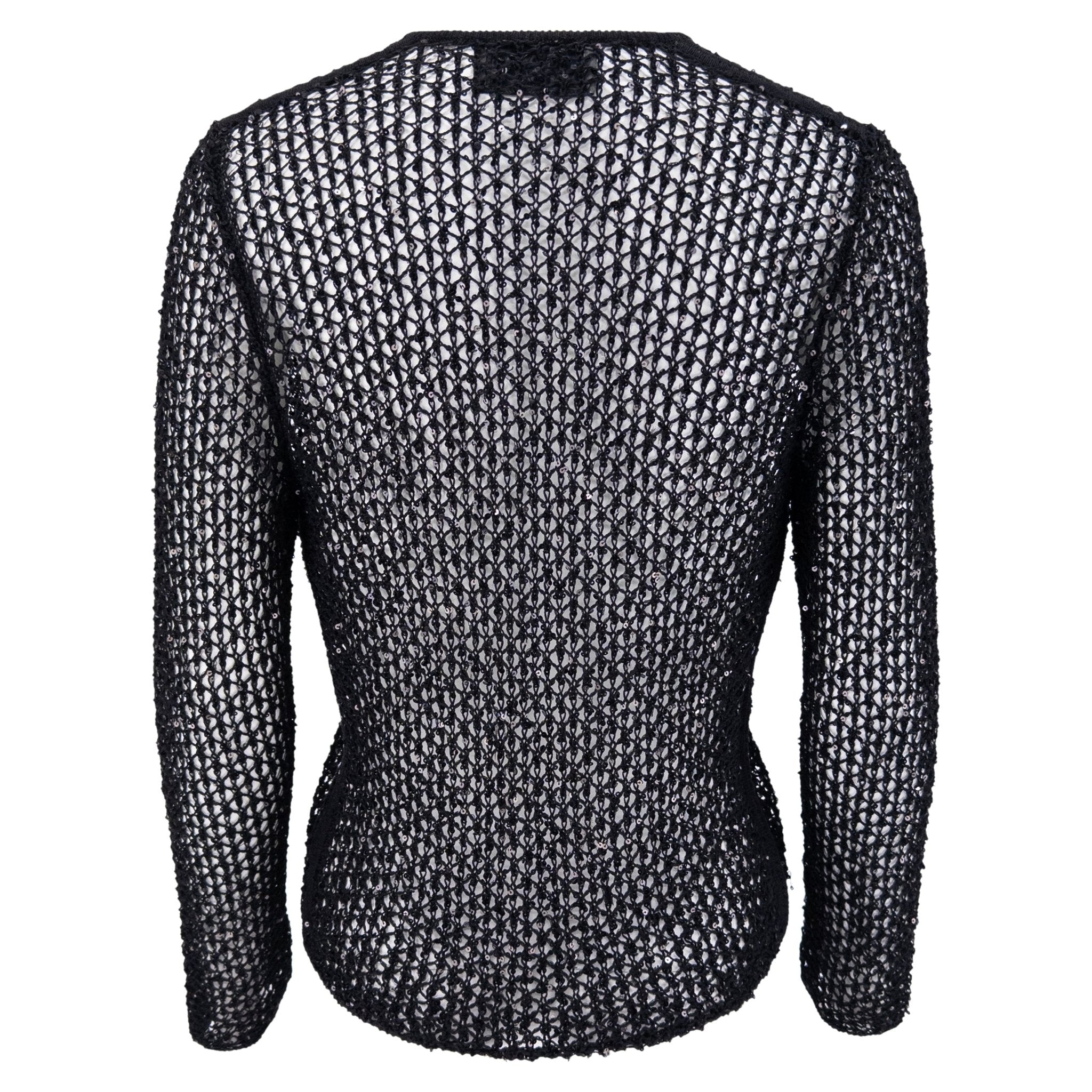 S/S 2002 Gianni Versace by Donatella Sheer Black Knit Sequin Cardigan Top - RealList