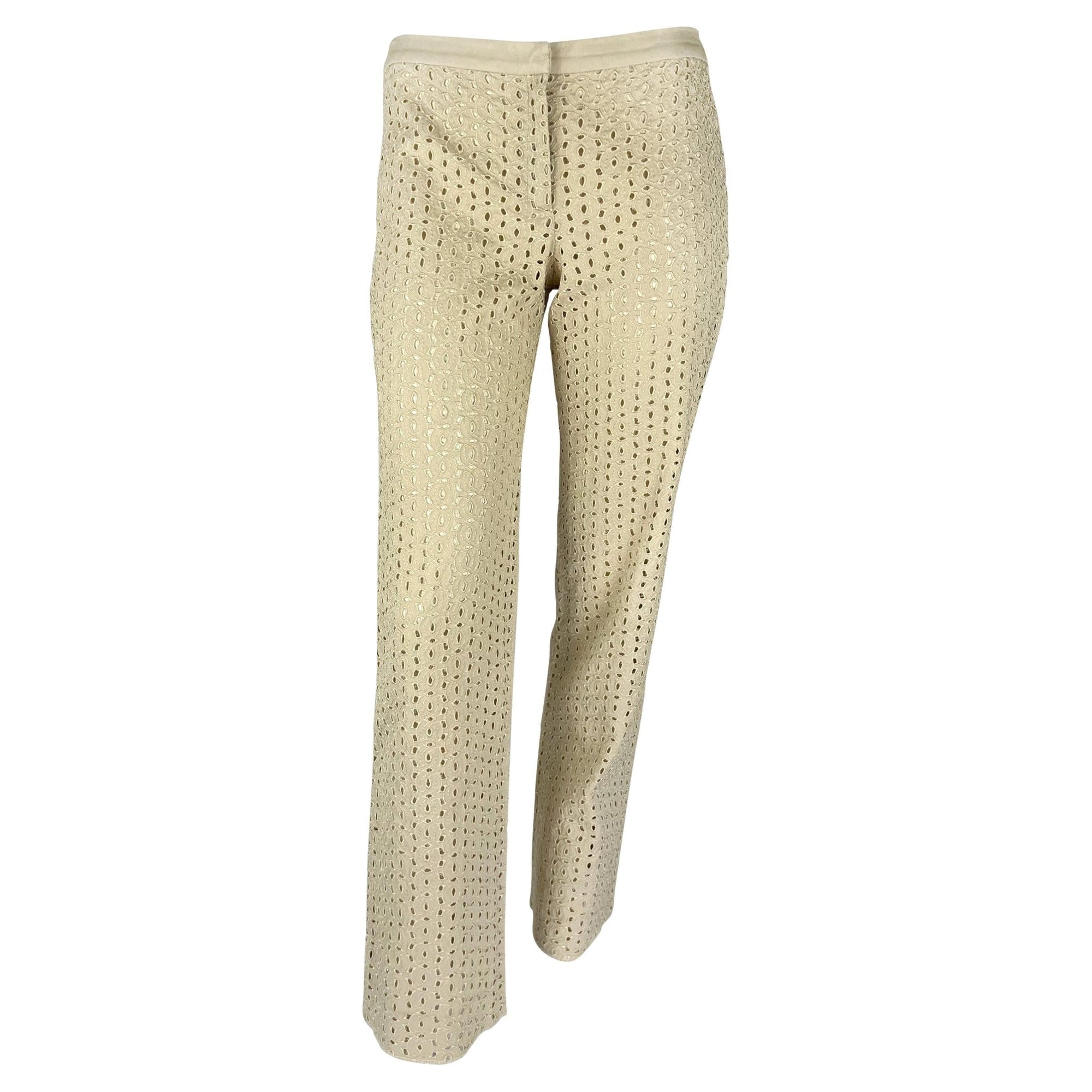 S/S 2002 Gianni Versace by Donatella Sheer Broderie Anglaise Off - White Pants - RealList