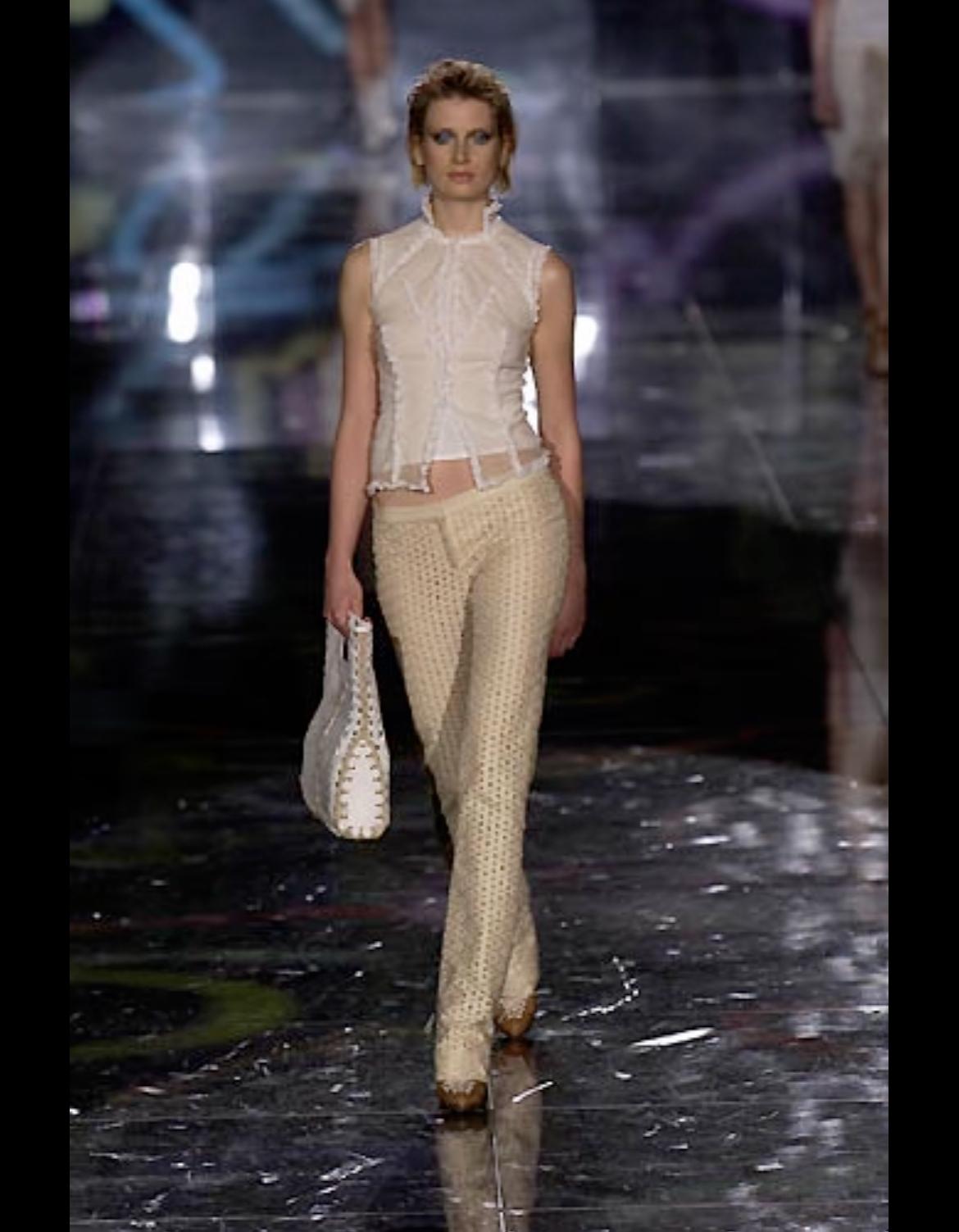 S/S 2002 Gianni Versace by Donatella Sheer Broderie Anglaise Off - White Pants - RealList