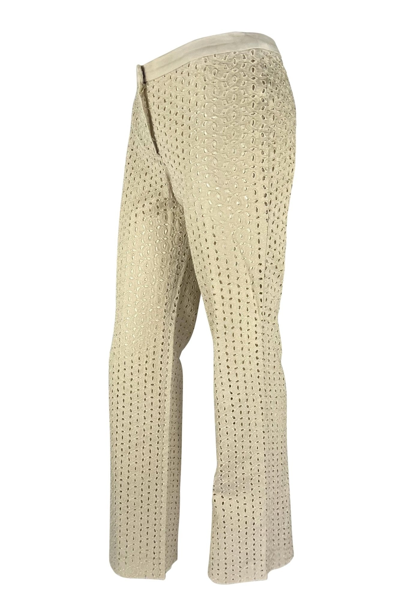 S/S 2002 Gianni Versace by Donatella Sheer Broderie Anglaise Off - White Pants - RealList