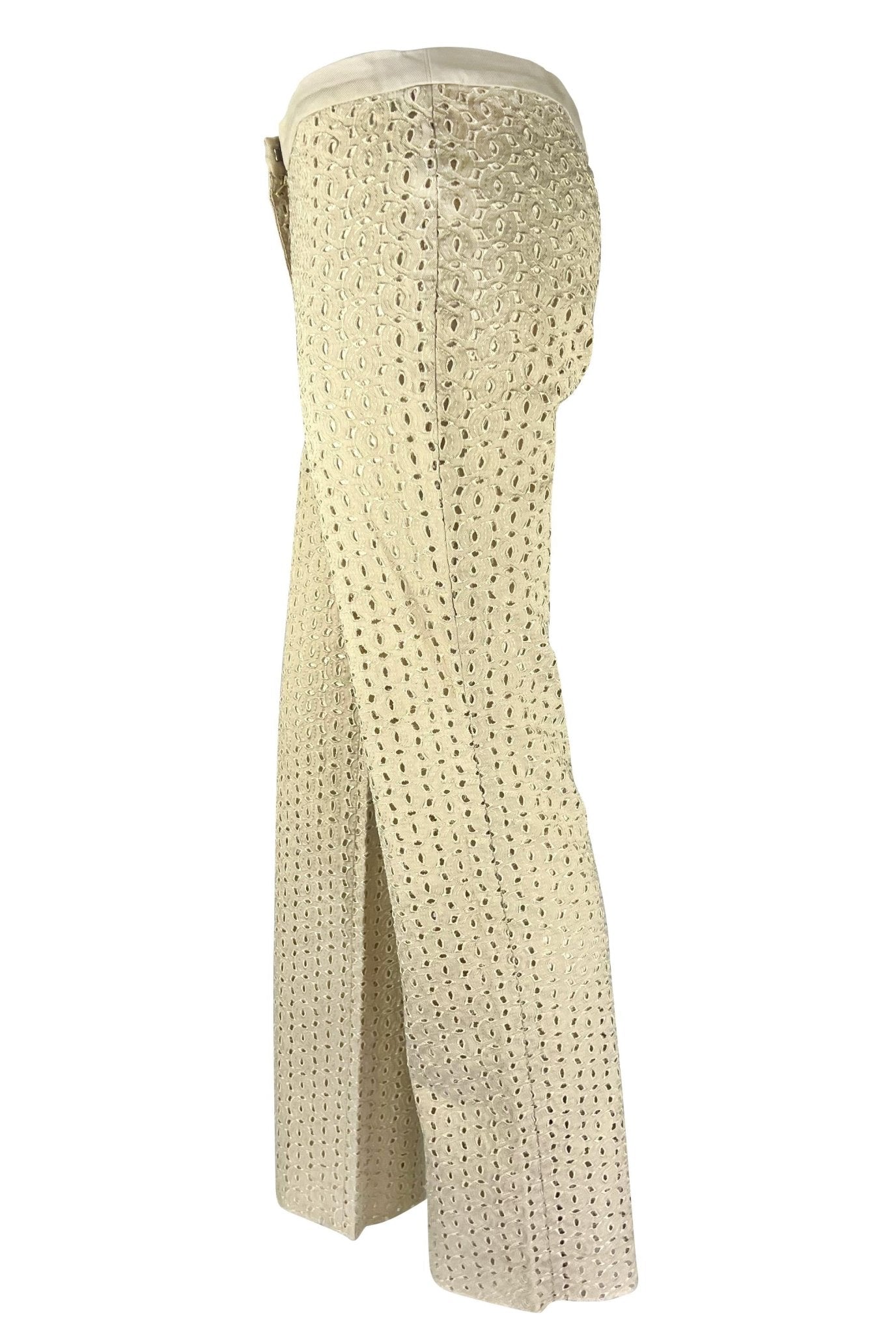 S/S 2002 Gianni Versace by Donatella Sheer Broderie Anglaise Off - White Pants - RealList