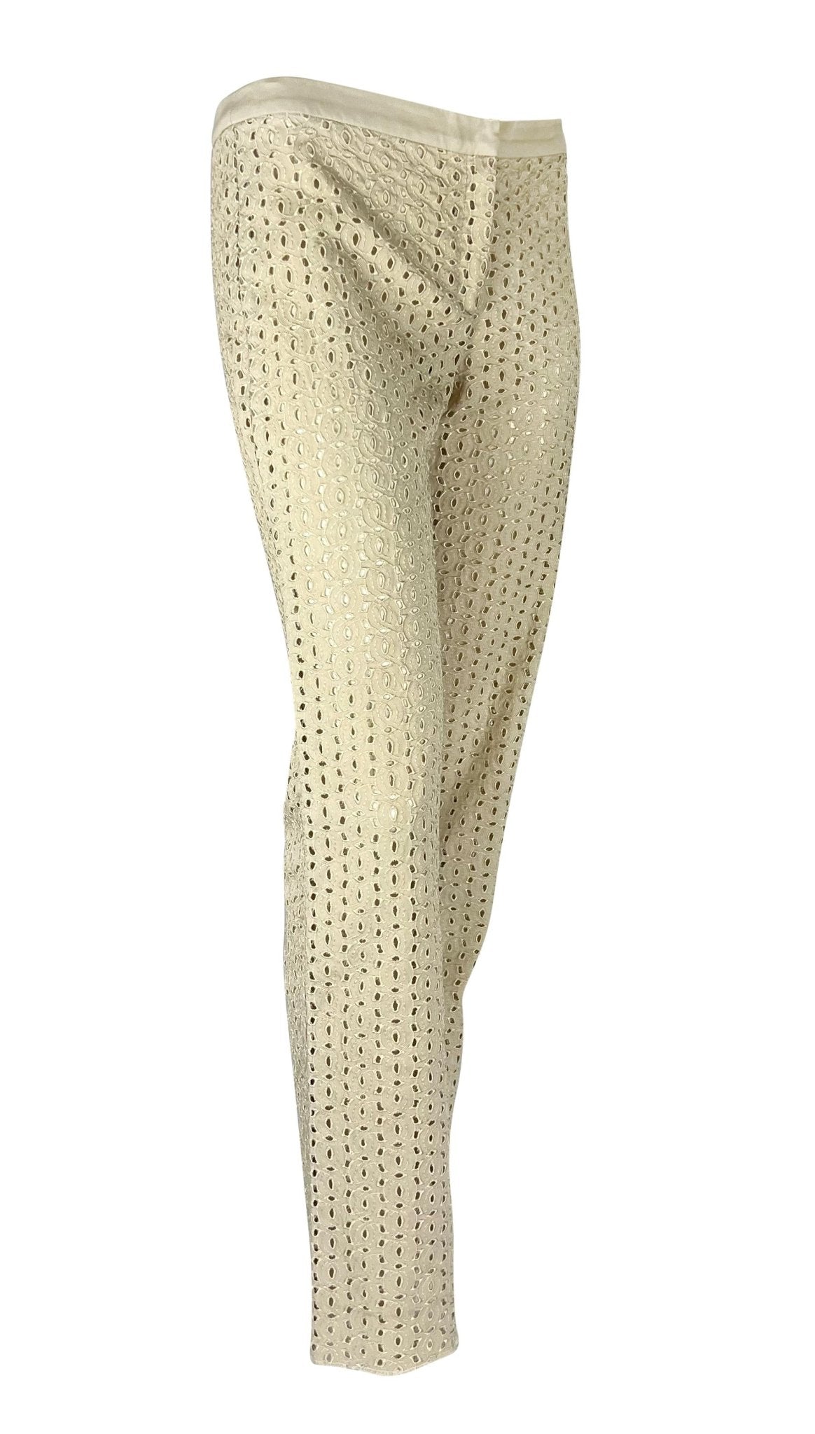 S/S 2002 Gianni Versace by Donatella Sheer Broderie Anglaise Off - White Pants - RealList