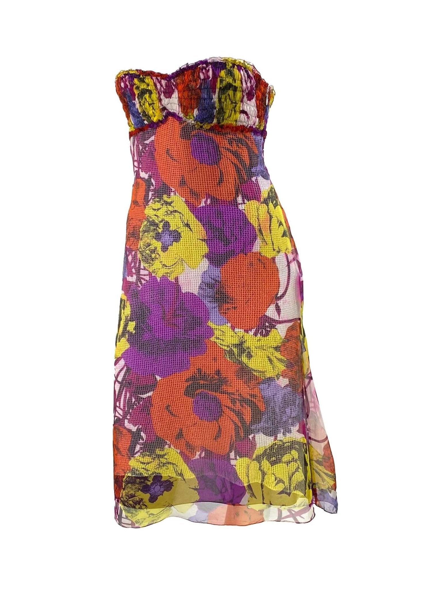 S/S 2002 Gianni Versace by Donatella Sheer Pop Art Print Strapless Dress - RealList