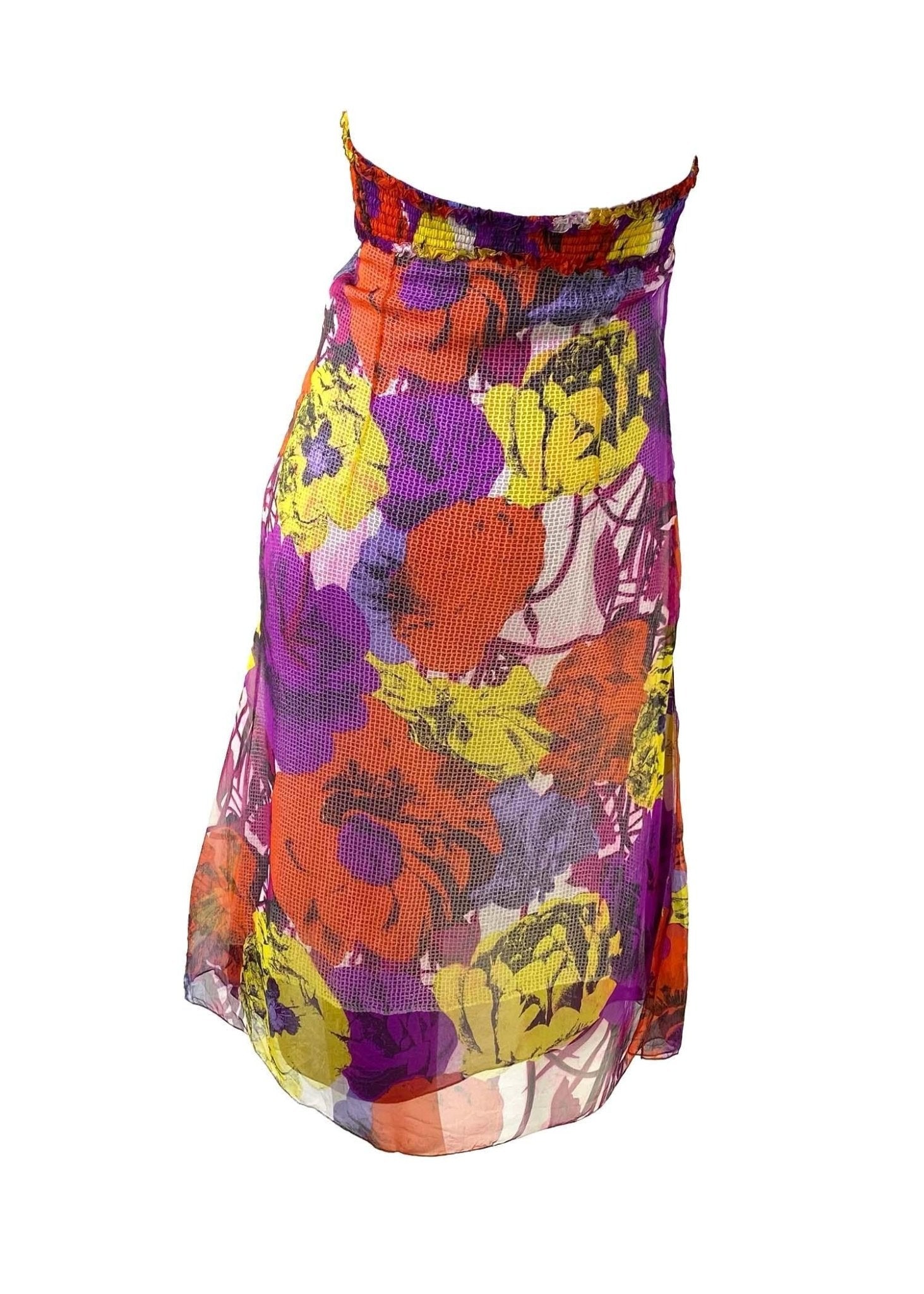 S/S 2002 Gianni Versace by Donatella Sheer Pop Art Print Strapless Dress - RealList