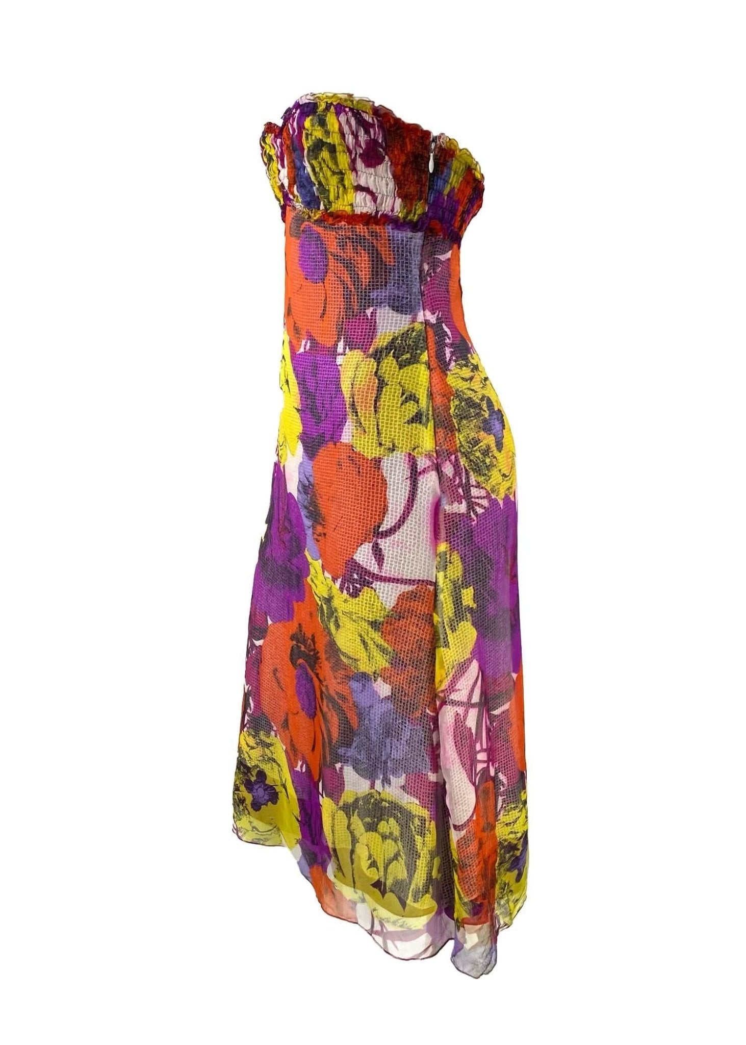 S/S 2002 Gianni Versace by Donatella Sheer Pop Art Print Strapless Dress - RealList