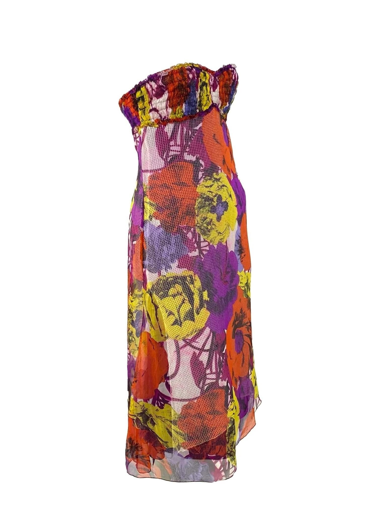 S/S 2002 Gianni Versace by Donatella Sheer Pop Art Print Strapless Dress - RealList